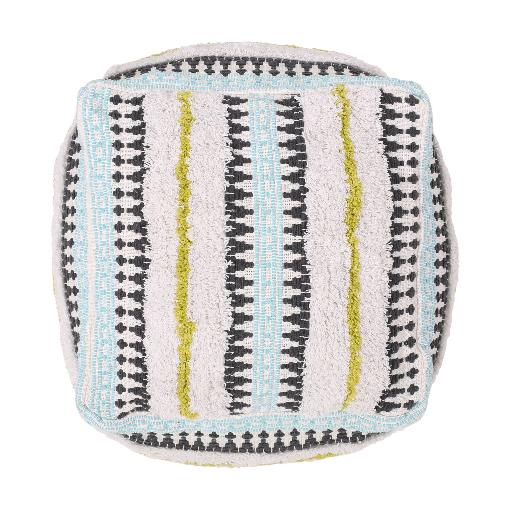 Bohemian Woven Cotton Pouf With Handwoven Design - Multi