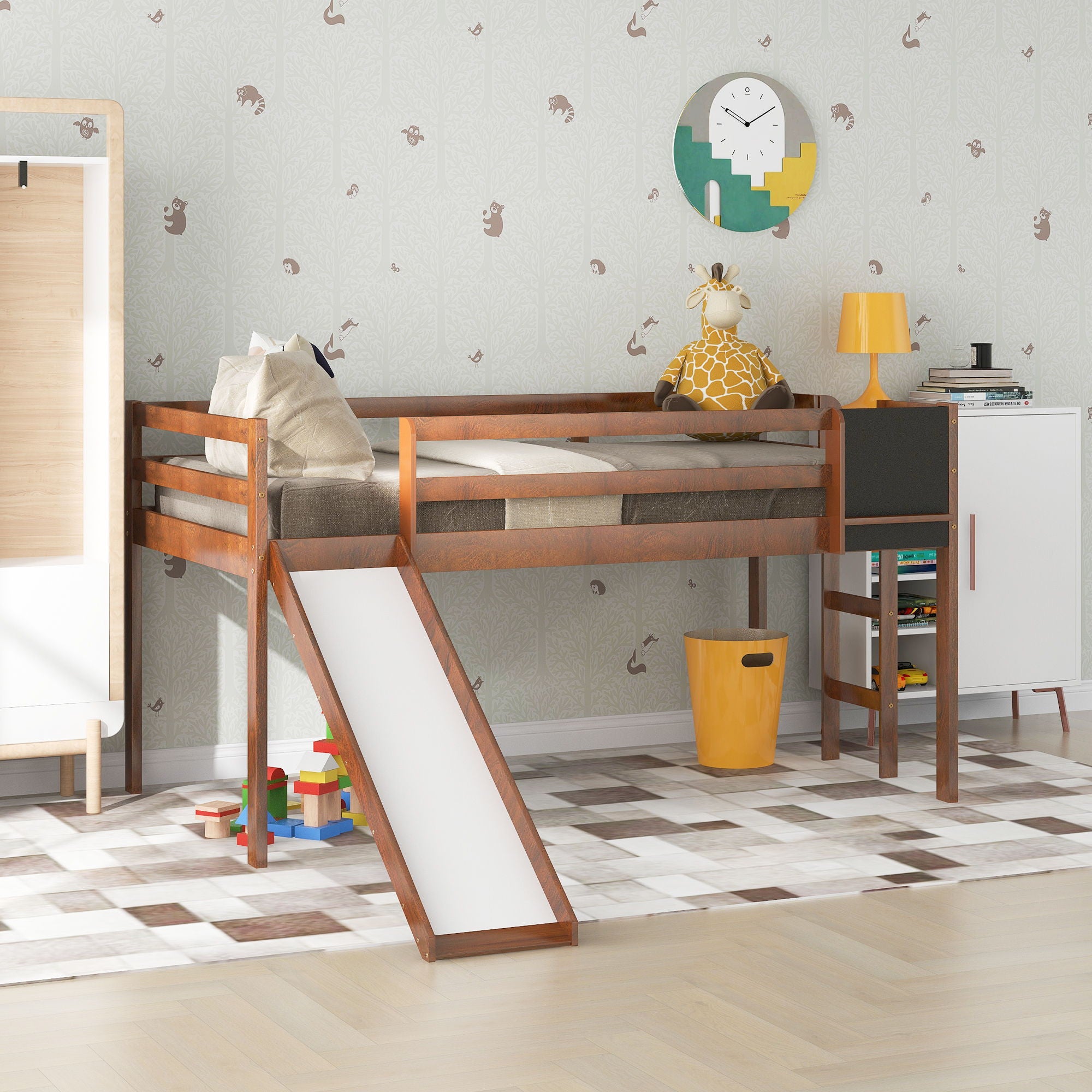 Loft Bed With Slide, Stair And Chalkboard