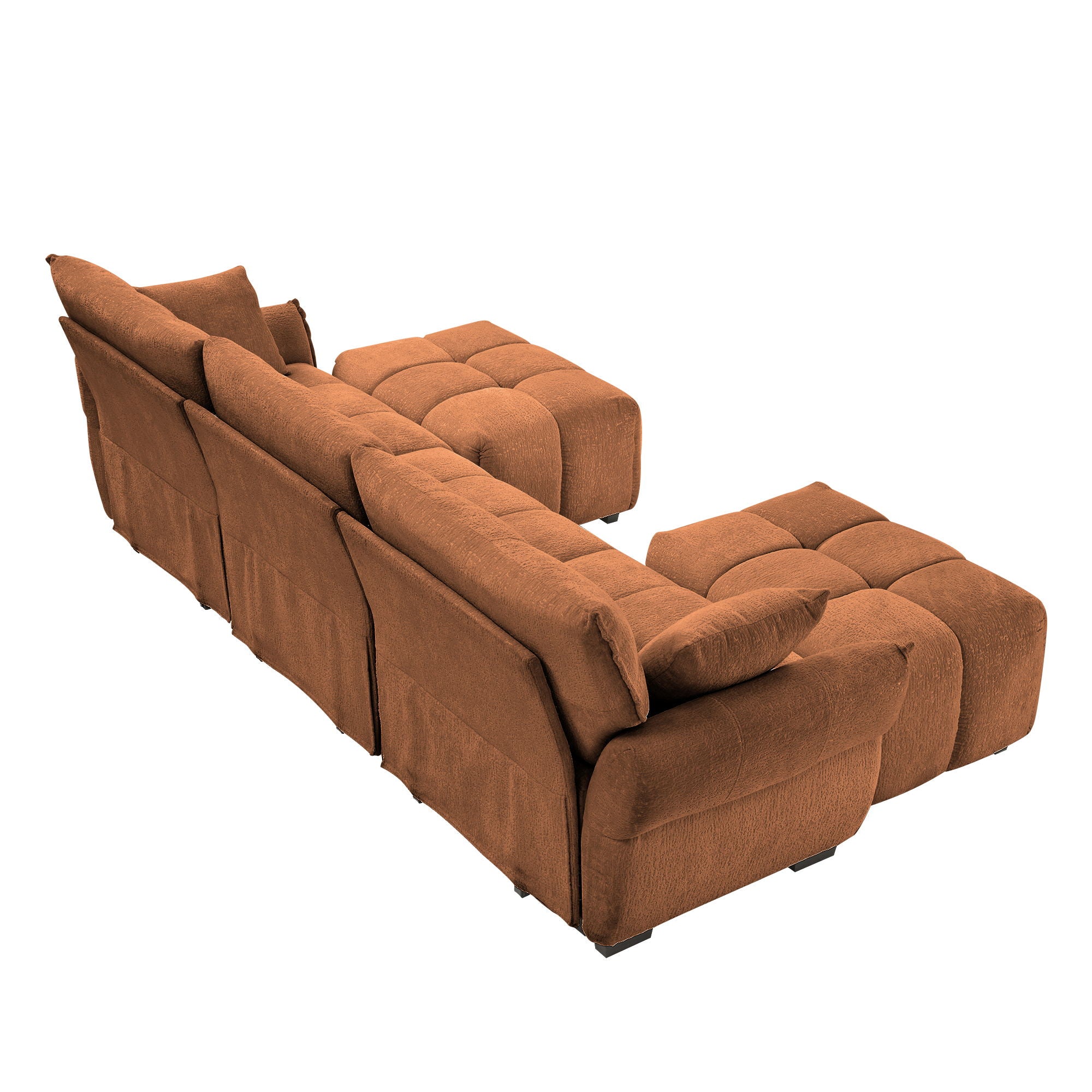 Sofa Set With Ottoman And Pillows, Textured, High Resilience Cushions
