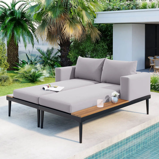 TOPMAX Modern Outdoor Daybed Patio Metal Daybed with Wood Top - Best Buy Furniture