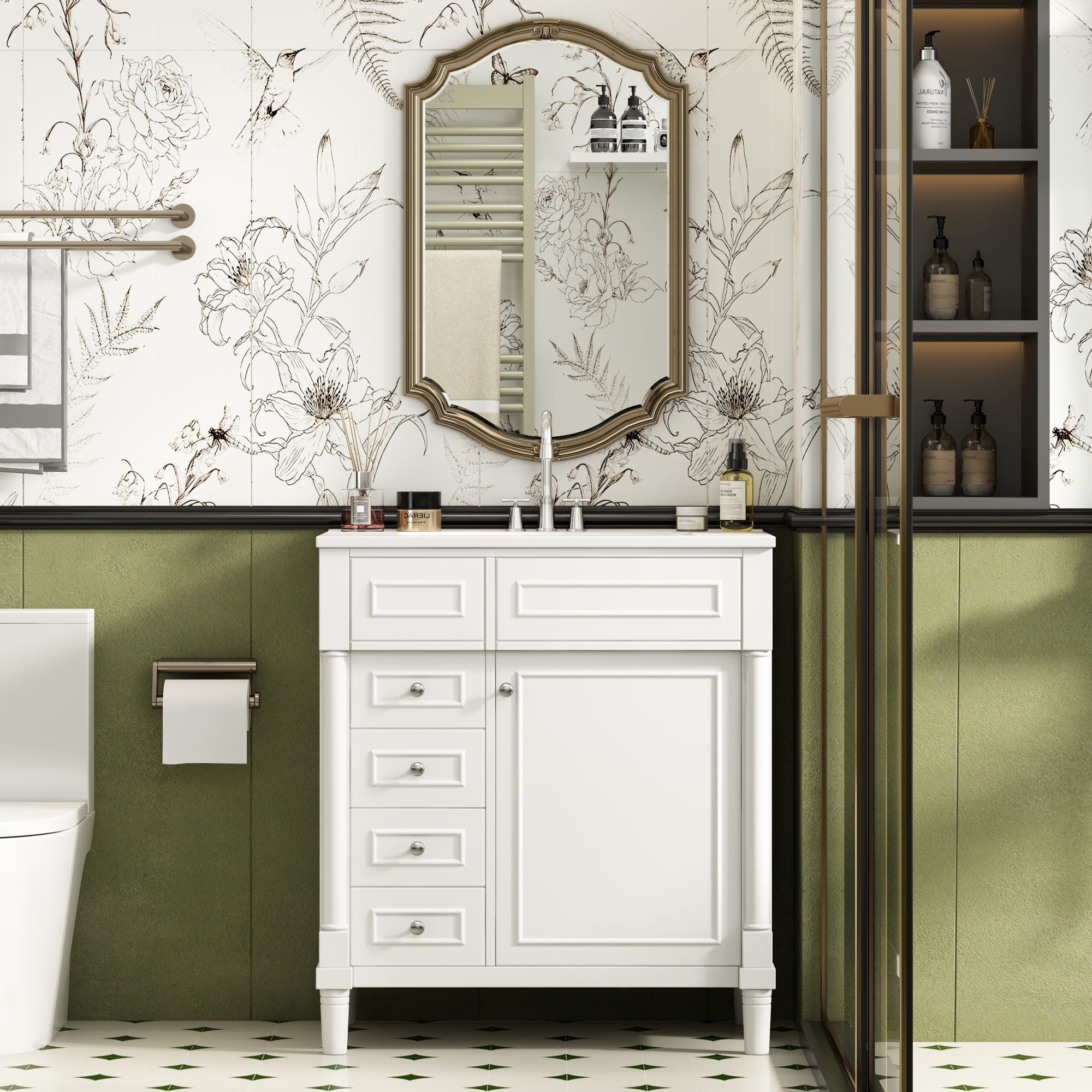 Bathroom Vanity With Sink, Freestanding Storage Cabinet & 2 Drawers And Soft Closing Door, Solid Legs, Frame, Basin,