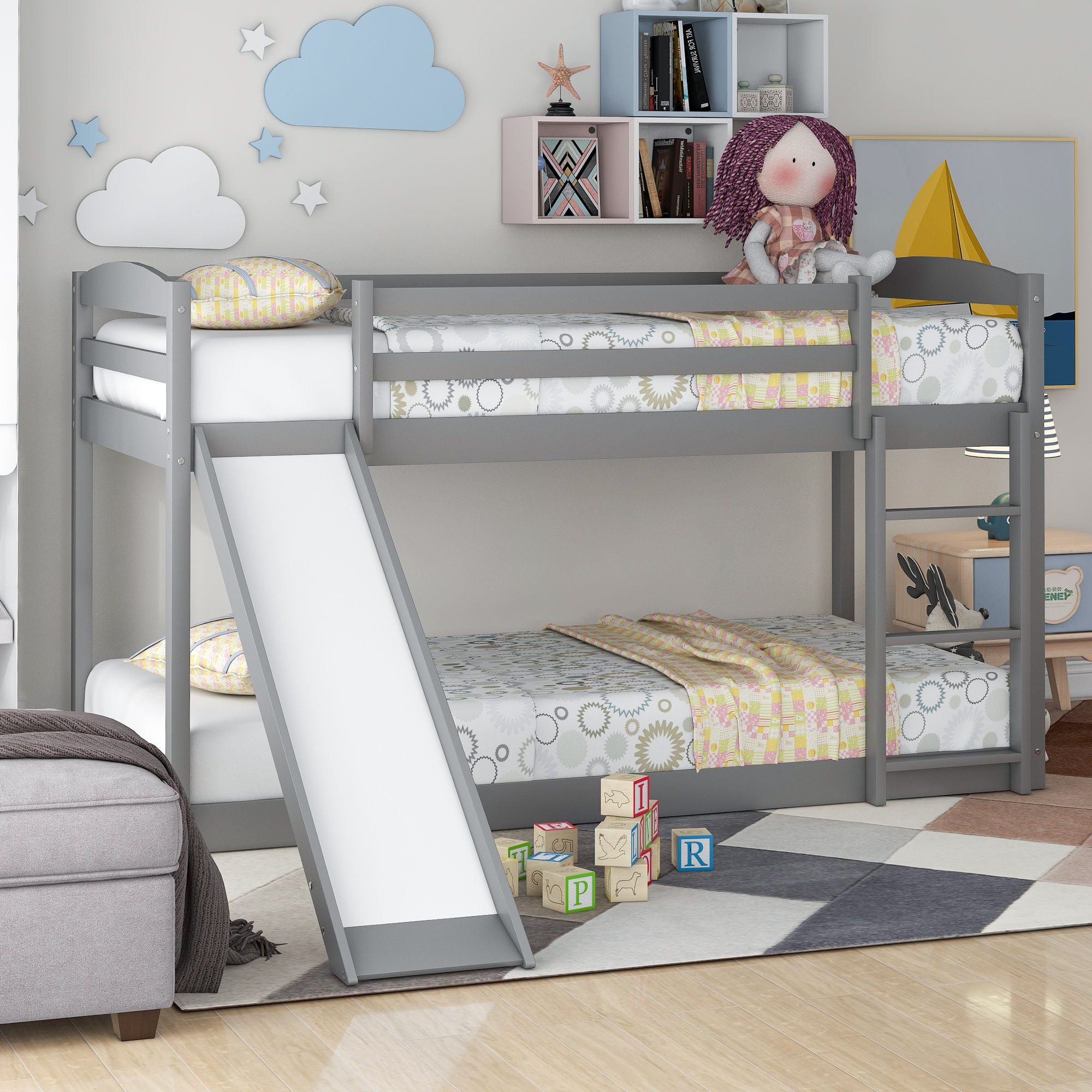 Durable Bunk Bed With Convertible Slide And Ladder