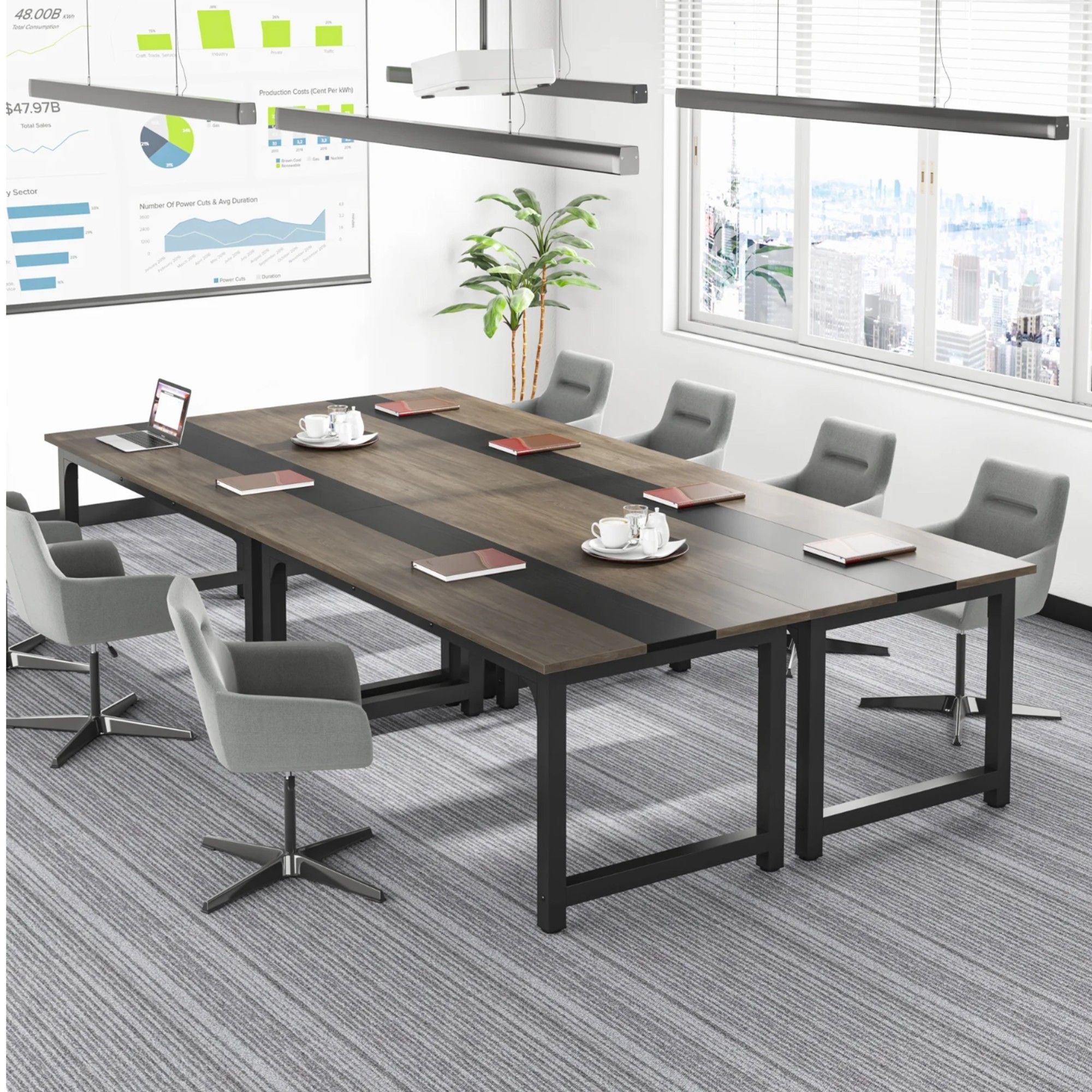 Large Computer Desk With Steel Frame For Home Office Workstation