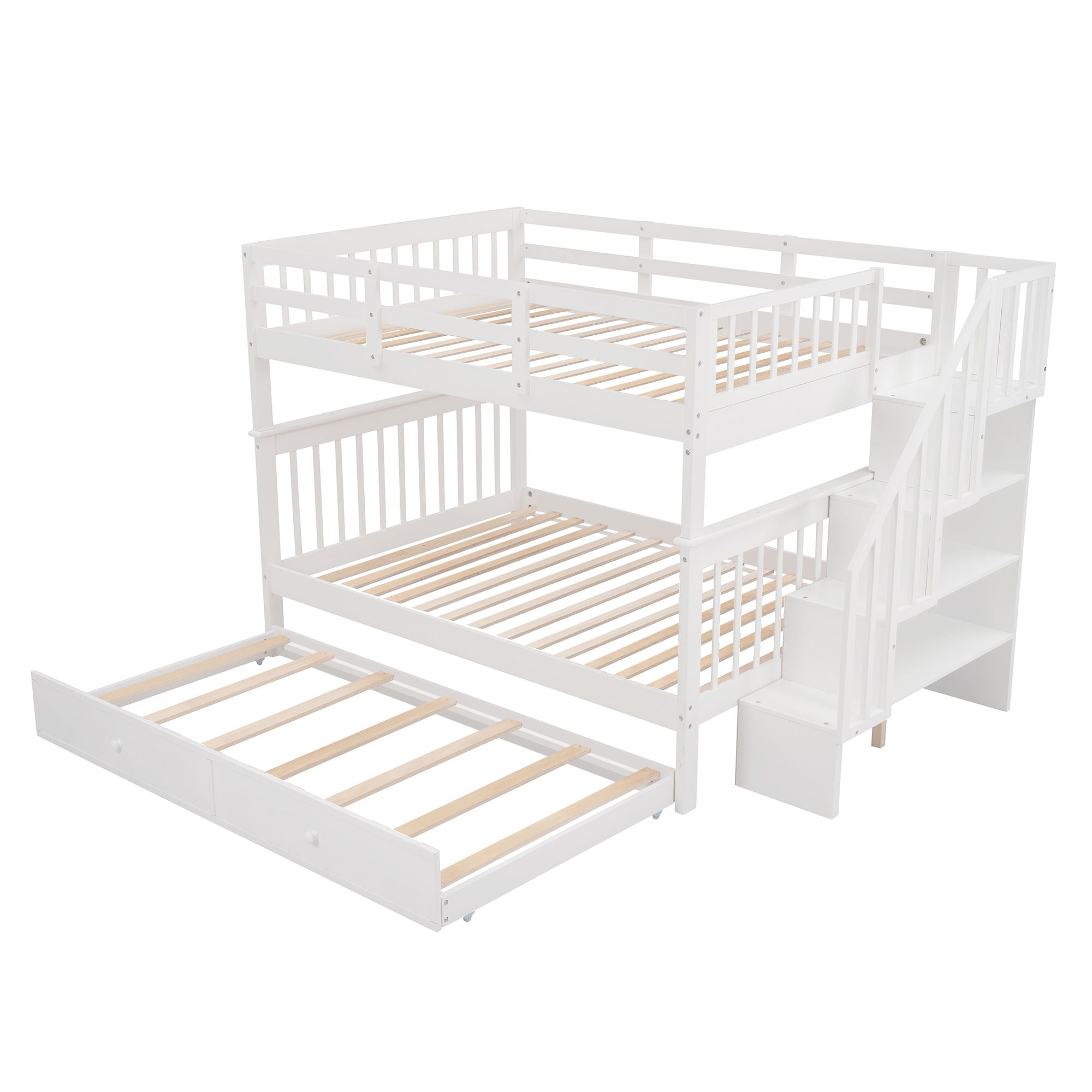 Stairway Bunk Bed With Storage And Guard Rail For Bedroom