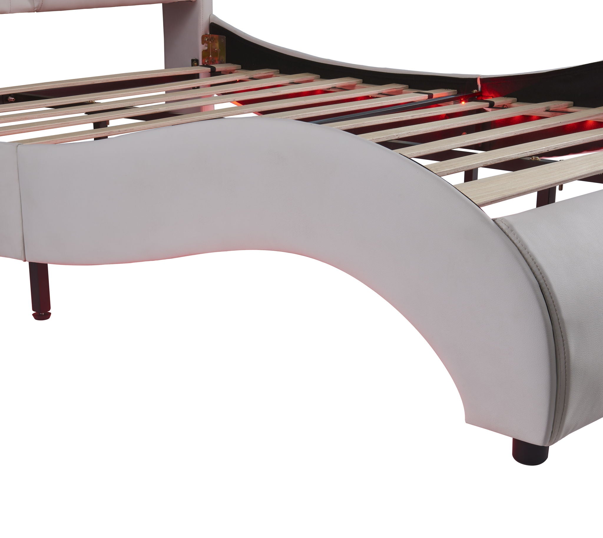 Upholstered Platform Bed With LED Light, Frame Slatted