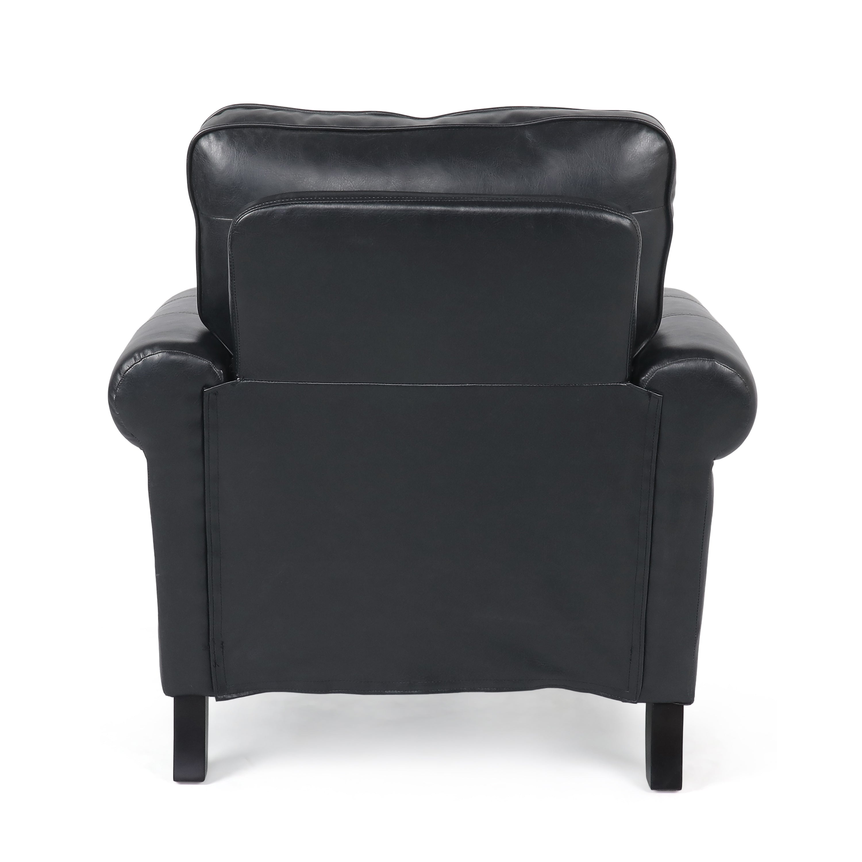 Contemporary Black PU Club Chair with Nailhead Trim and Rolled Armrests