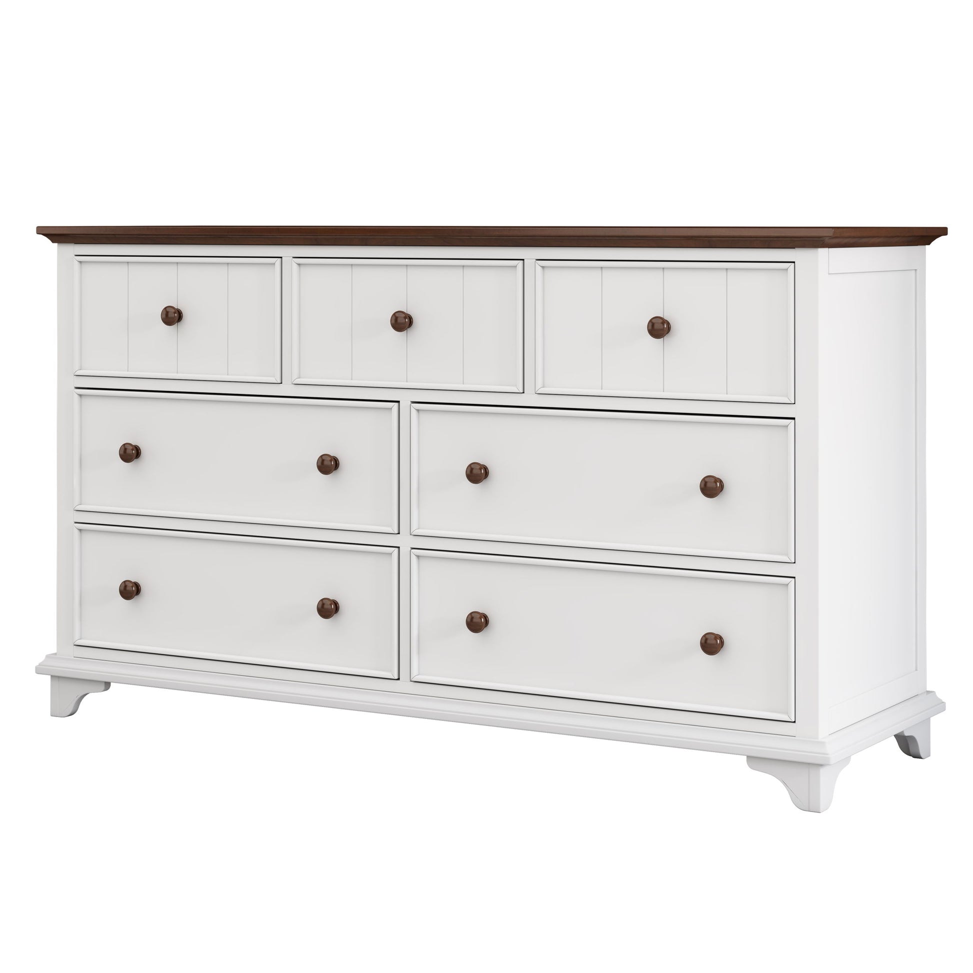Wooden Captain Seven Drawer Dresser For Bedroom, Living Room, Kids' Room - White / Walnut - Best Buy Furniture