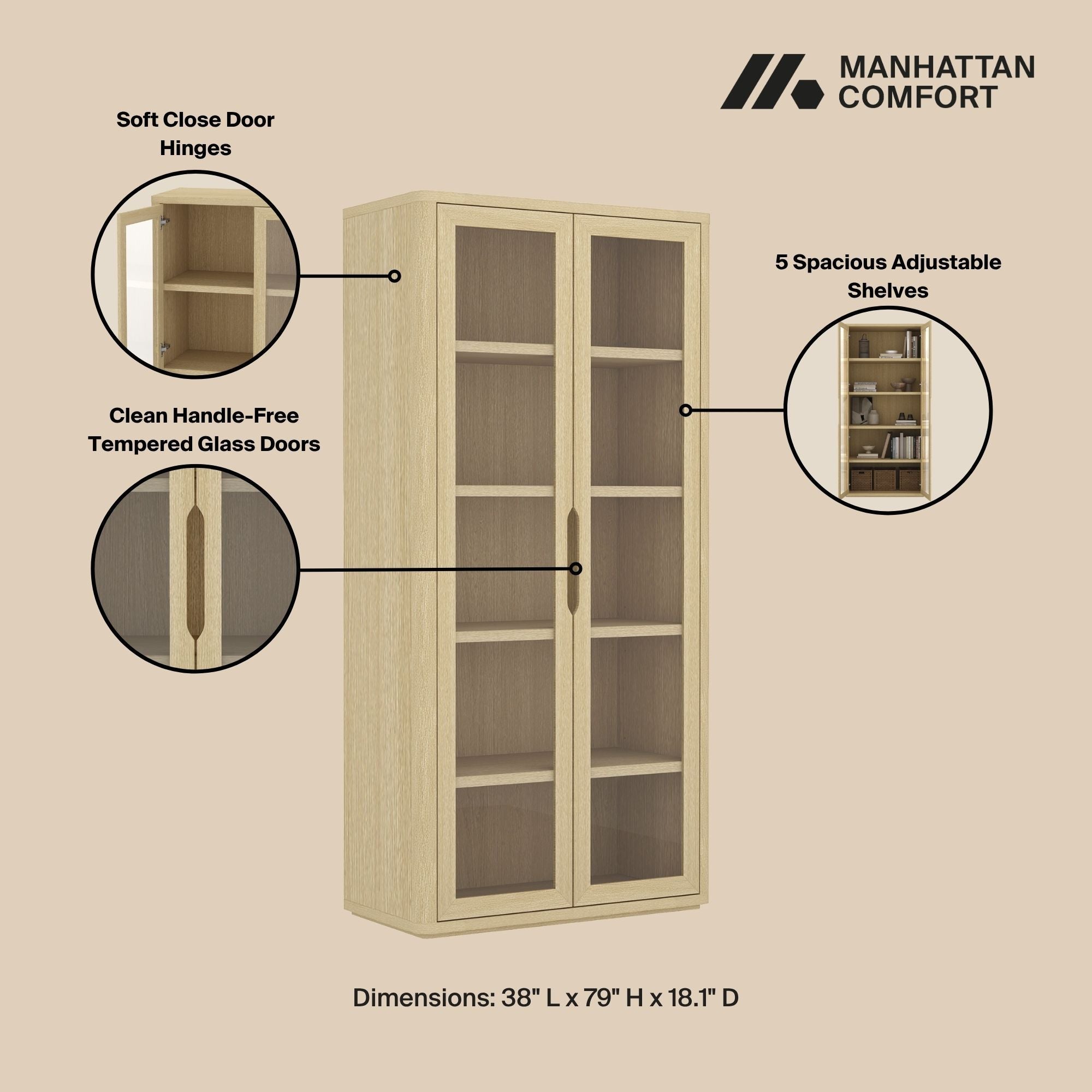 Rivington - Bookcase Cabinet With Glass Doors