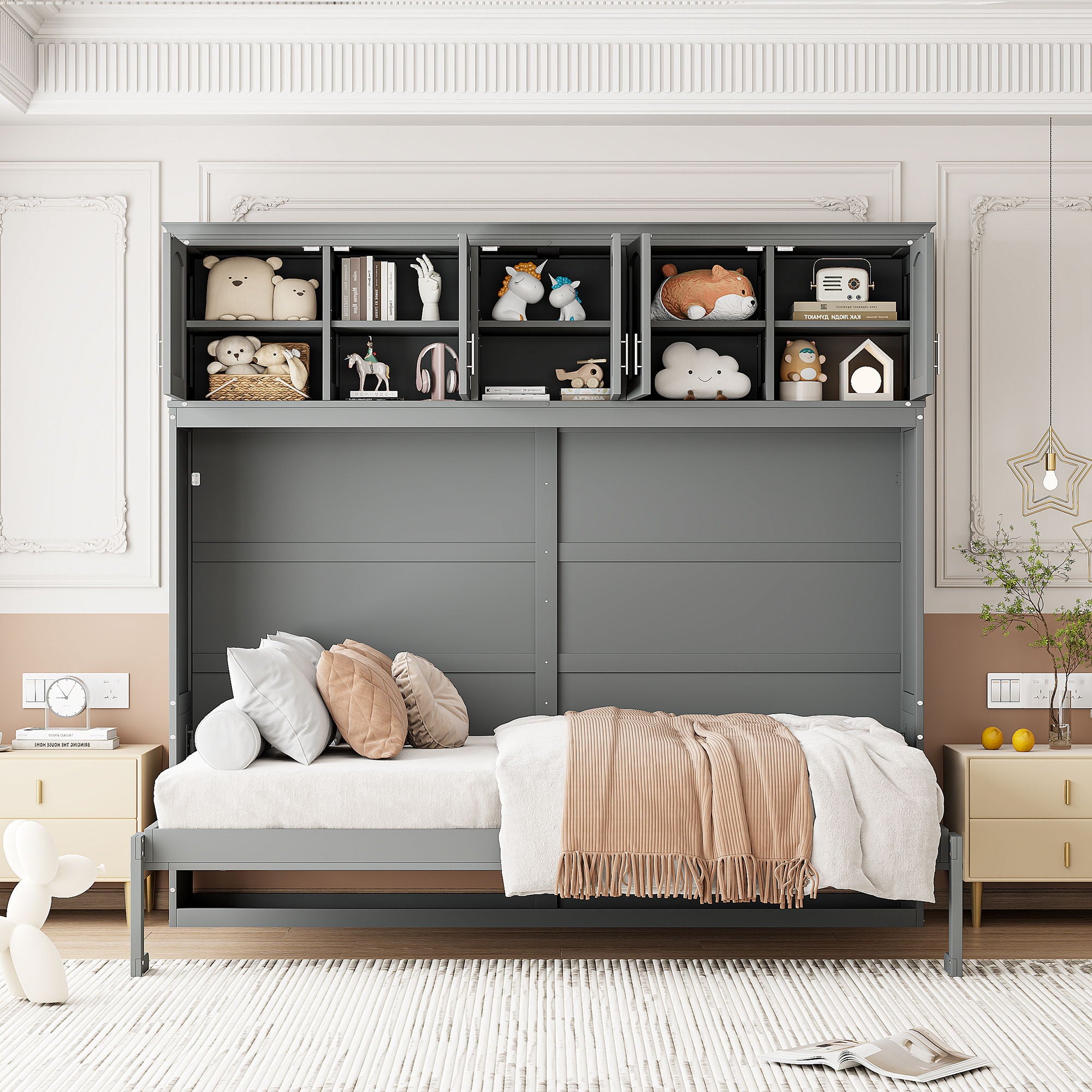 Murphy Modern Bed With Top Cabinets For Space Saving And Comfort