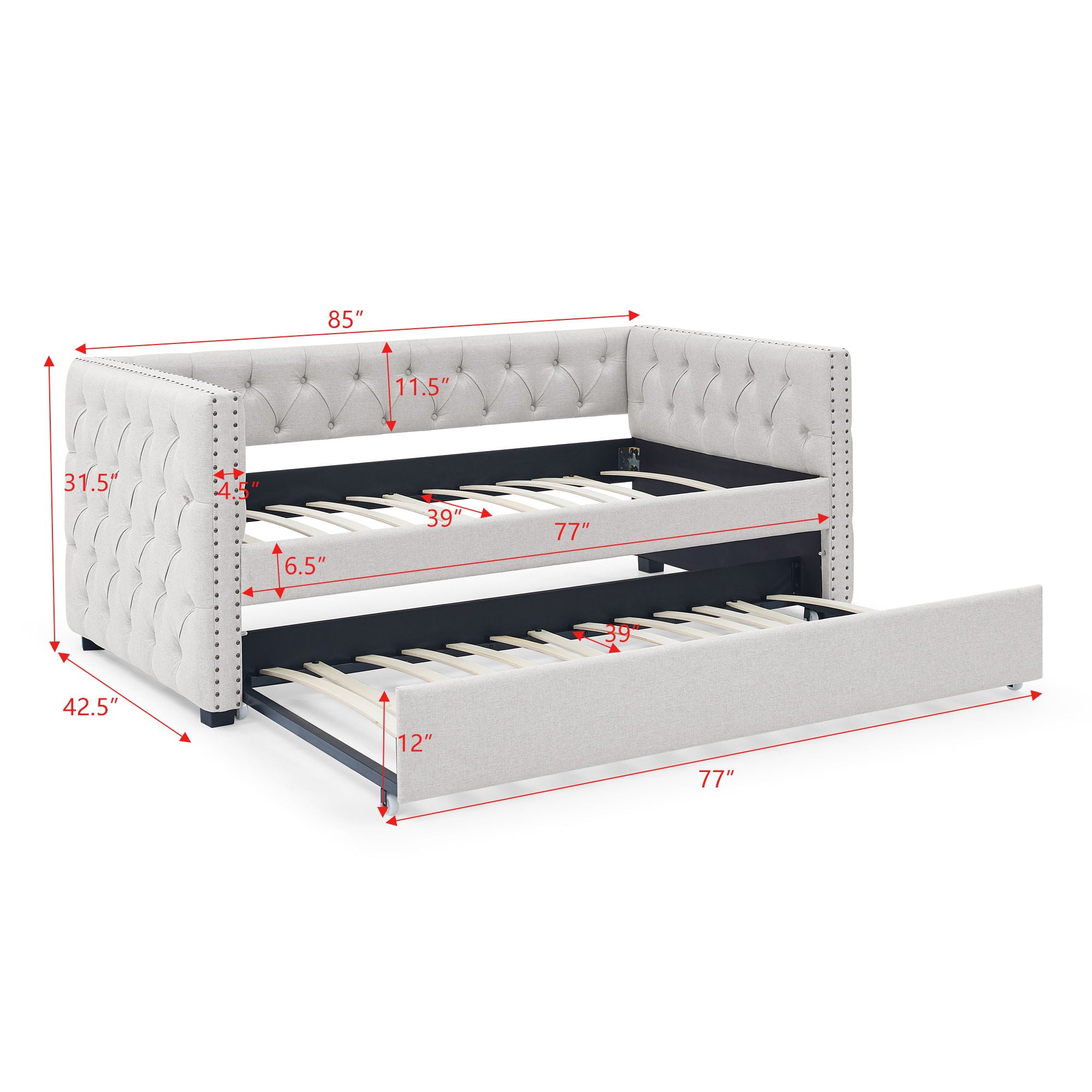 Inspired Upholstered Daybed With Trundle, Button Tufted