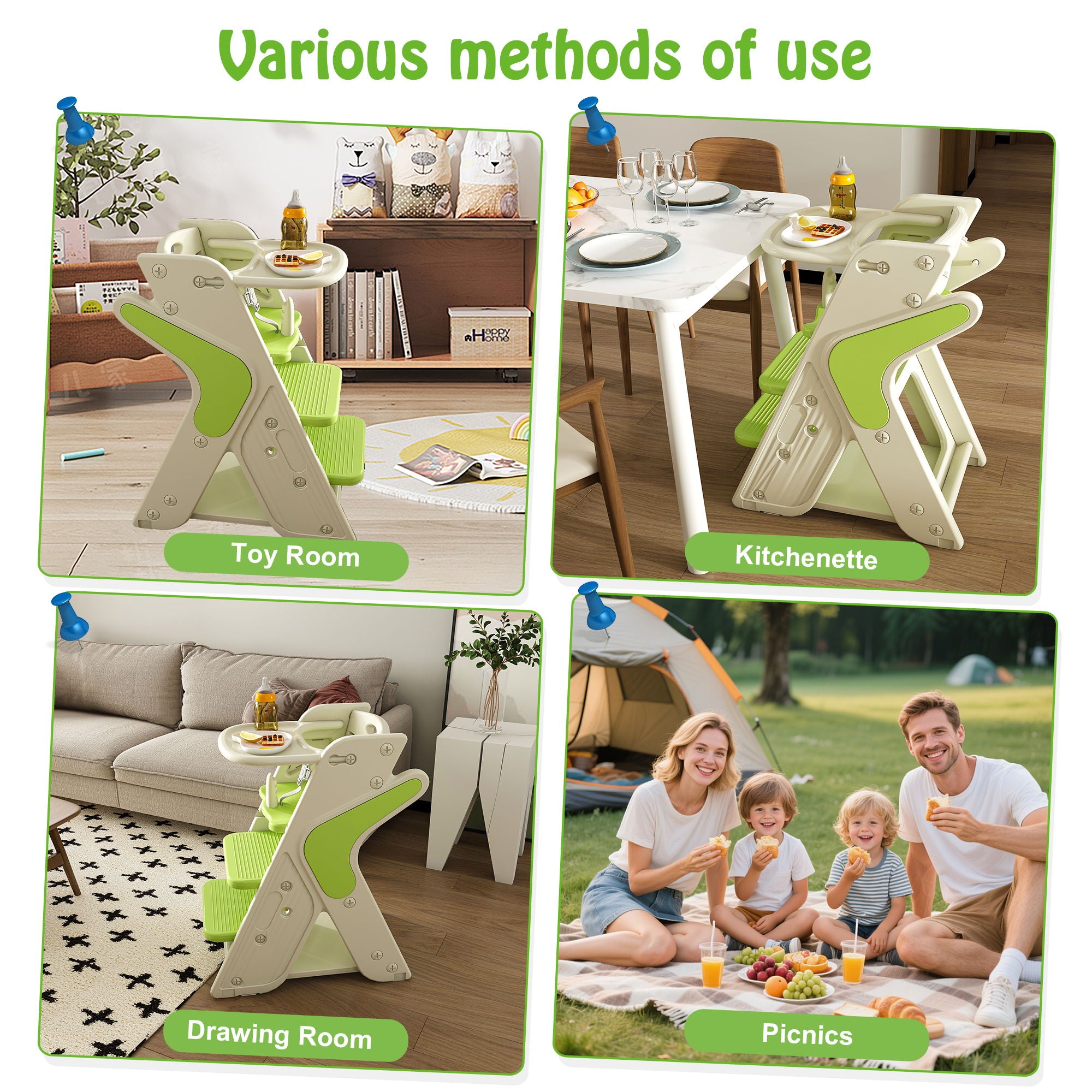 Multifunctional Growing Up Dining Chair With Adjustable Height And 5 Point Seat Belts