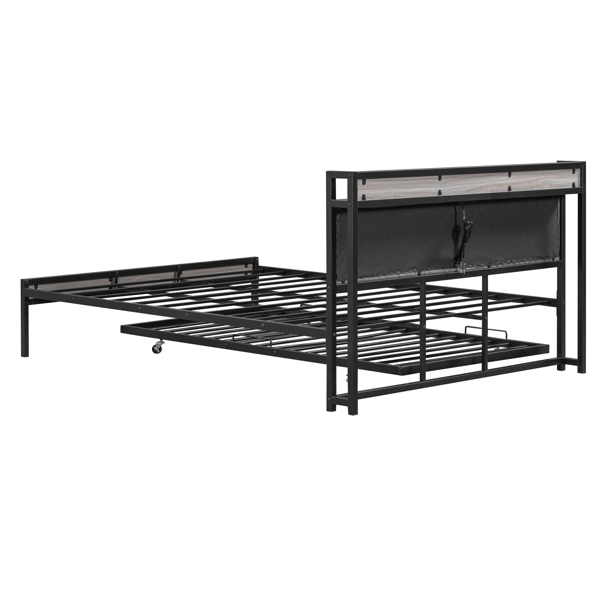 Platform Bed Frame With Trundle, USB Ports And Slat Support, No Box Spring Needed