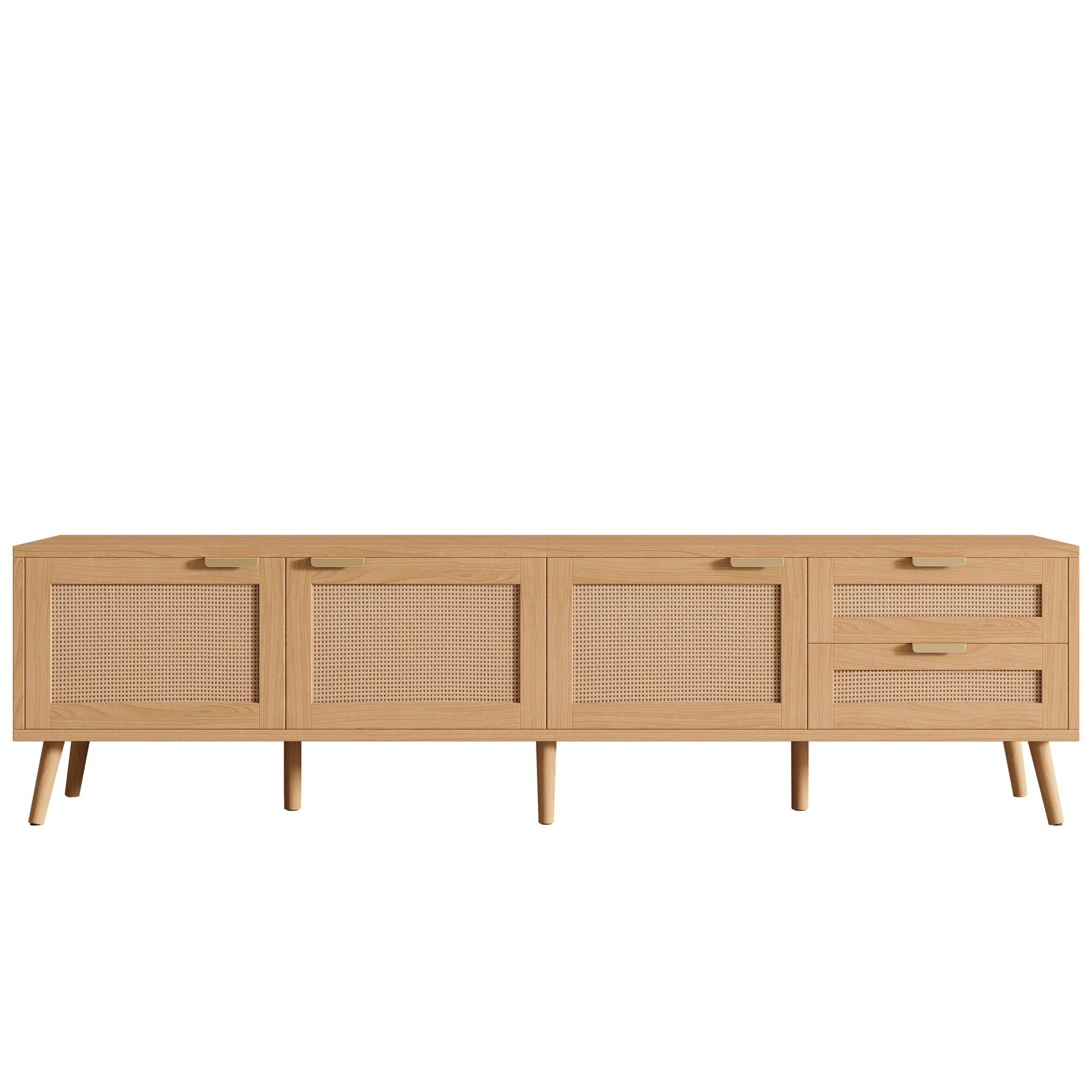 TV Stand, Media Console, 2 Drawers & Cable Management - Natural Wood