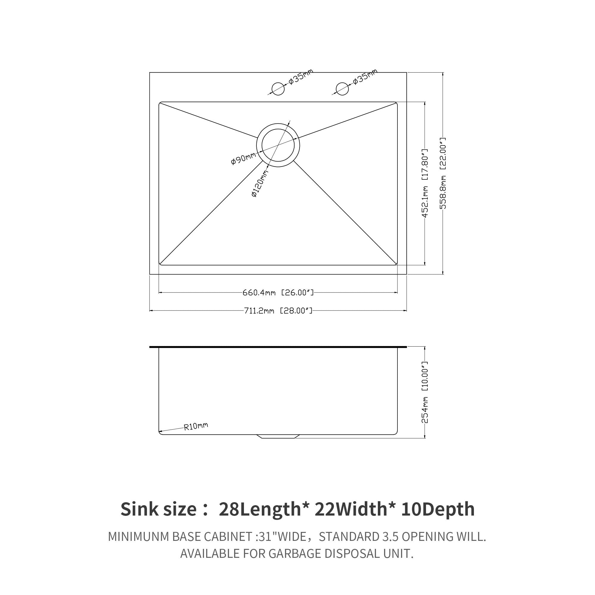Topmount Kitchen Sink 16 Gauge, Single Bowl