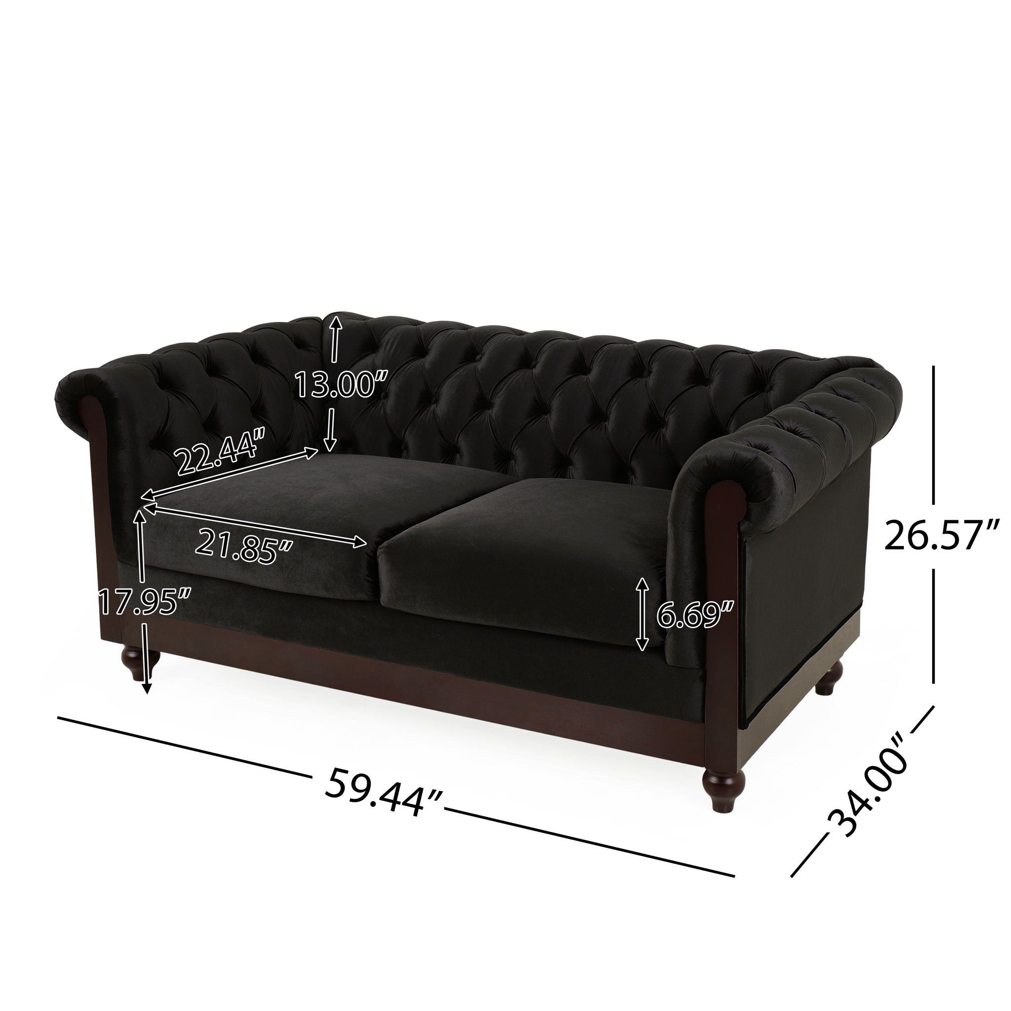 Chesterfield Velvet Loveseat Sofa, 2 Person Rolled Arm Upholstered Couch