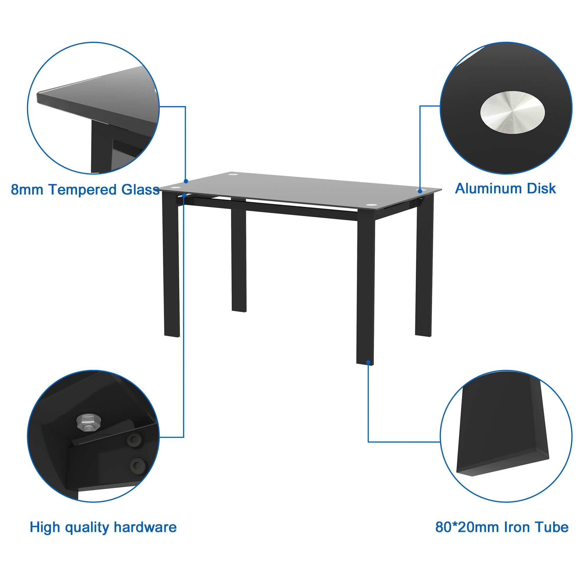 Modern 7 Piece Dining Table Set With Glass Top And Chairs - Black
