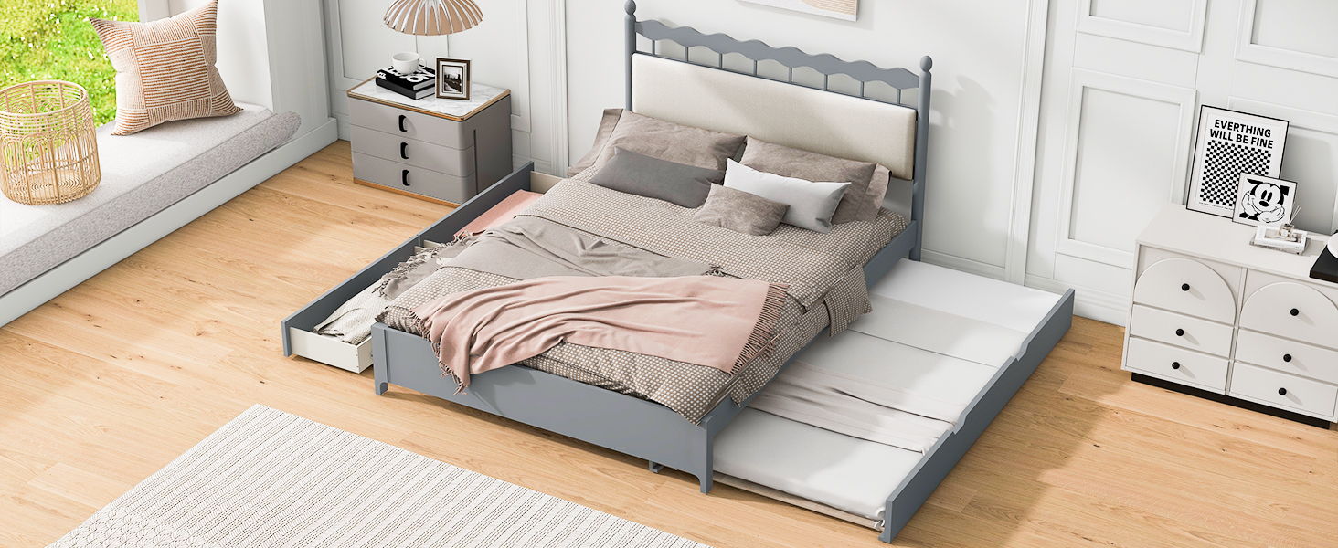Storage Platform Bed With 2 Big Drawers & Trundle