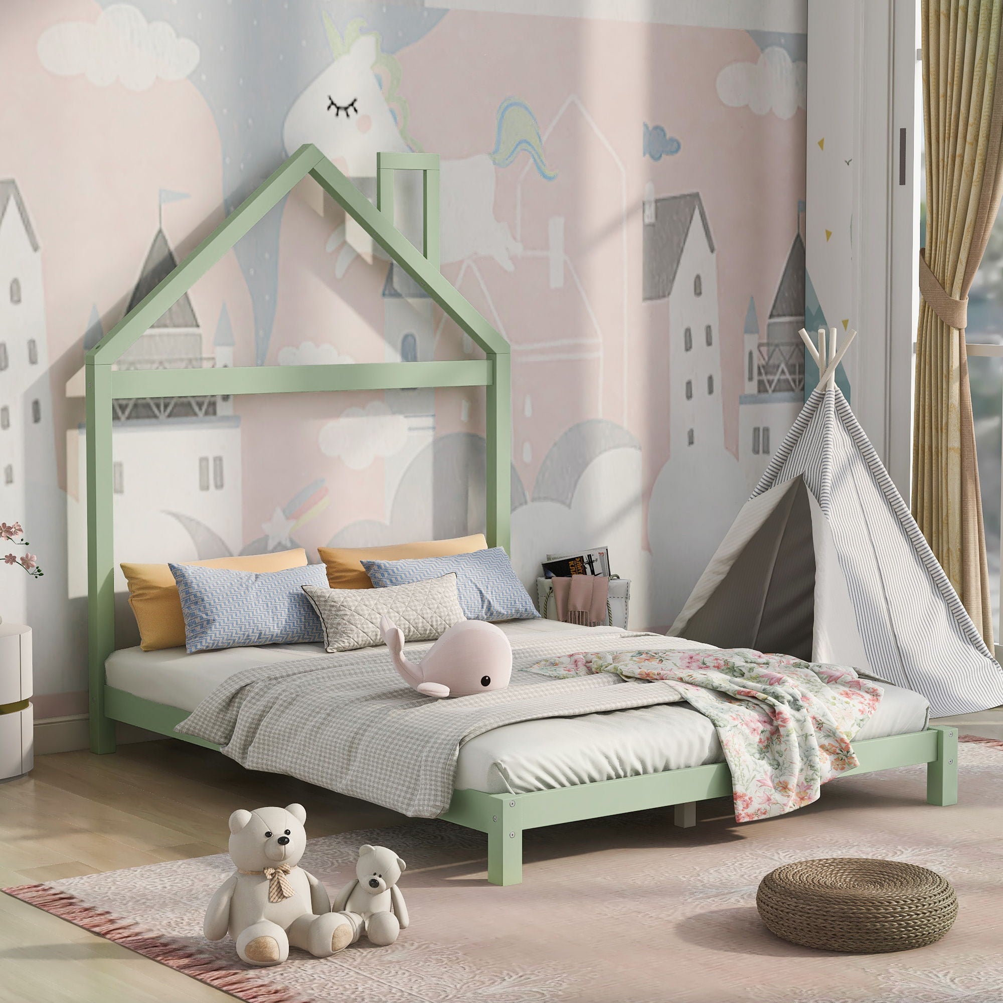 Platform Bed With House Shaped Headboard