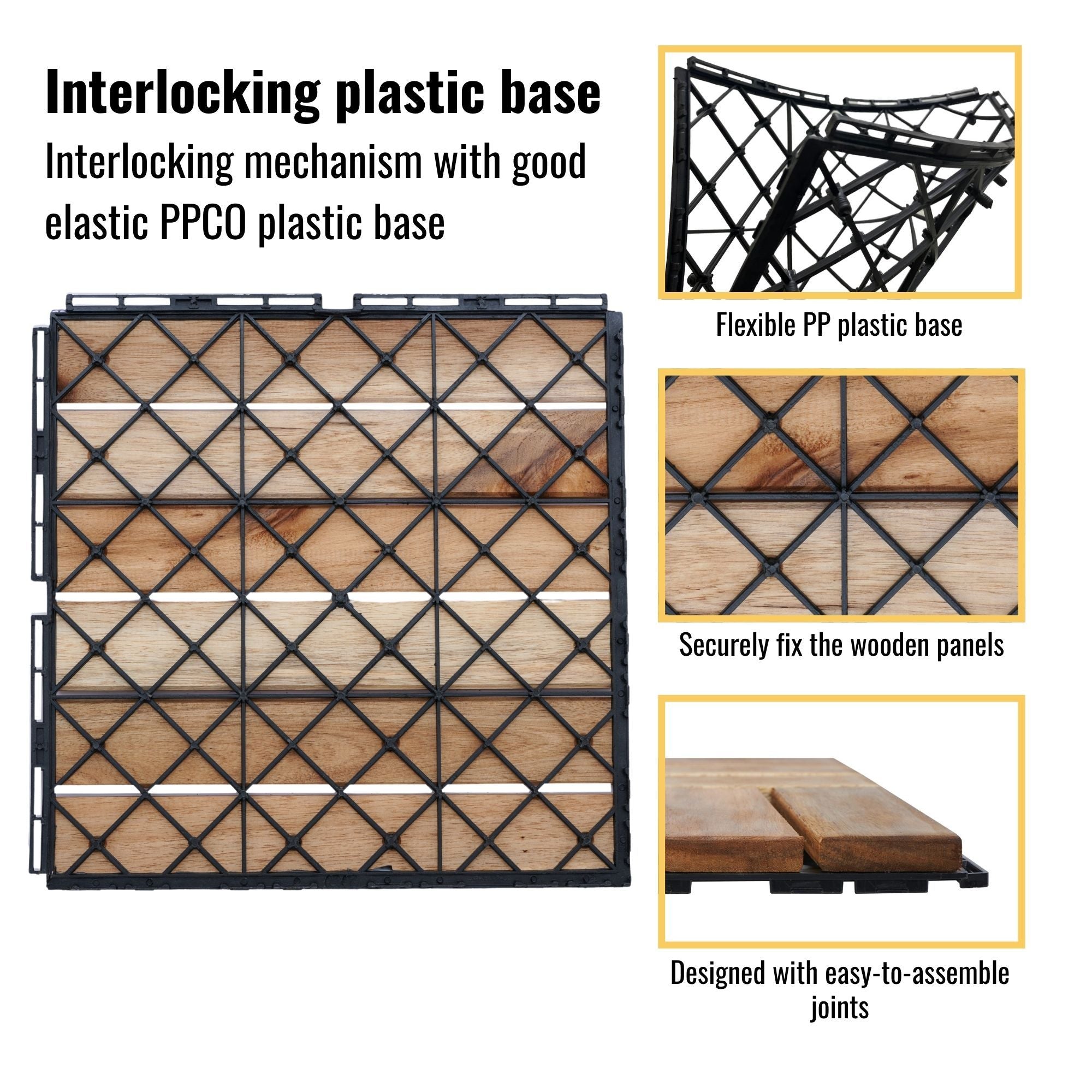 Interlocking Deck Tiles Striped Pattern, Waterproof Anti Mildew Brown