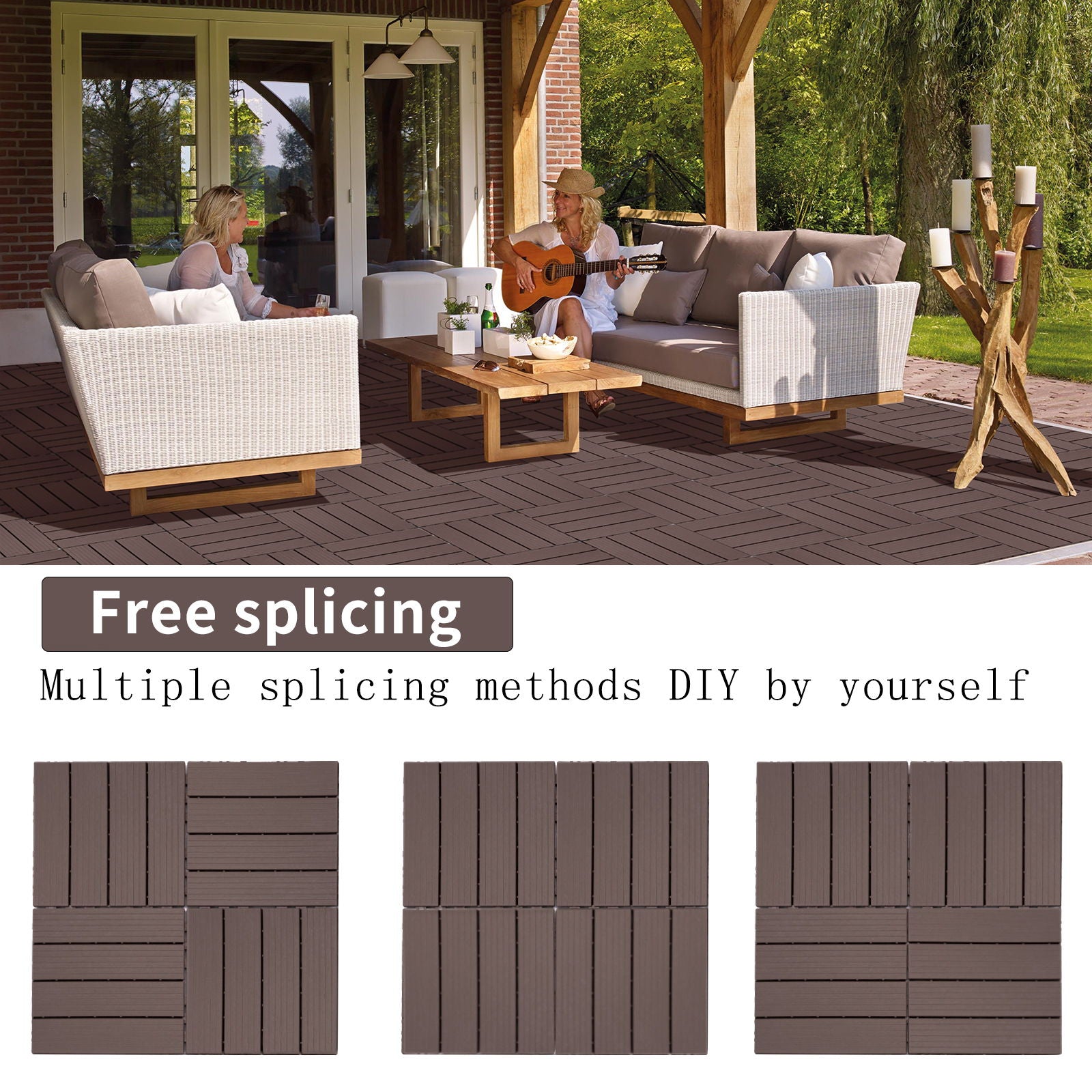 Plastic Interlocking Deck Tiles, Waterproof All Weather Use