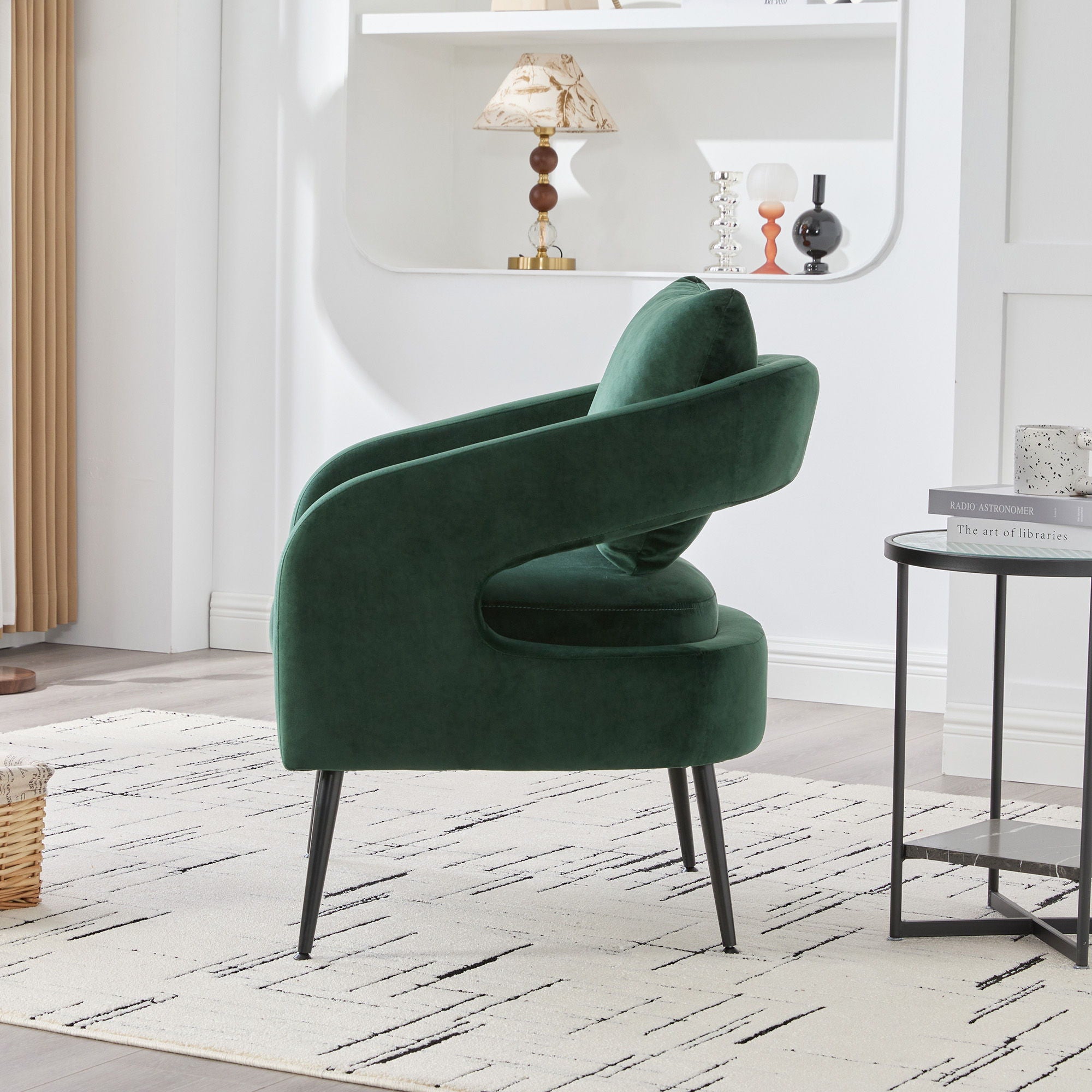Open Back Accent Chair, Round Sofa Leisure Lounge - Green
