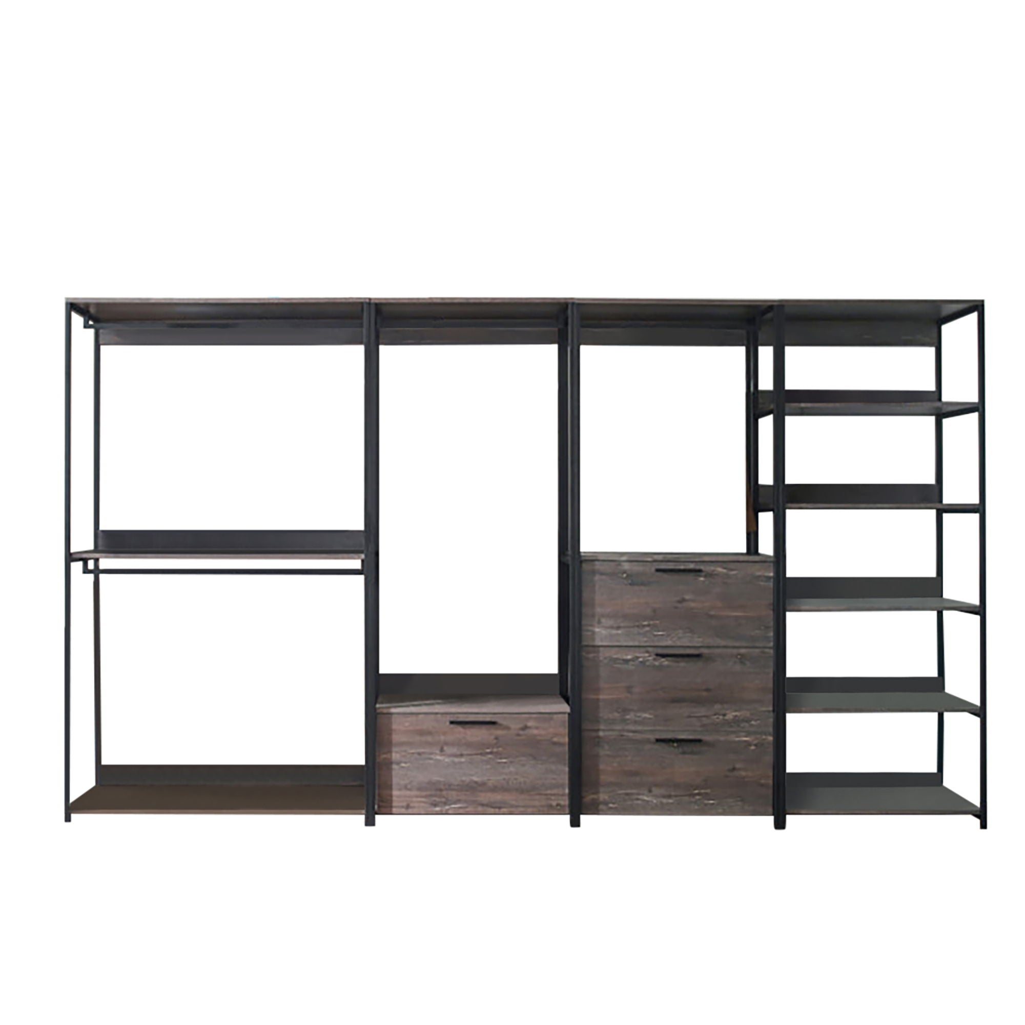 Monica - Wood Walk In Closet System, Powder Coated Metal Frame And Melamine - Rustic