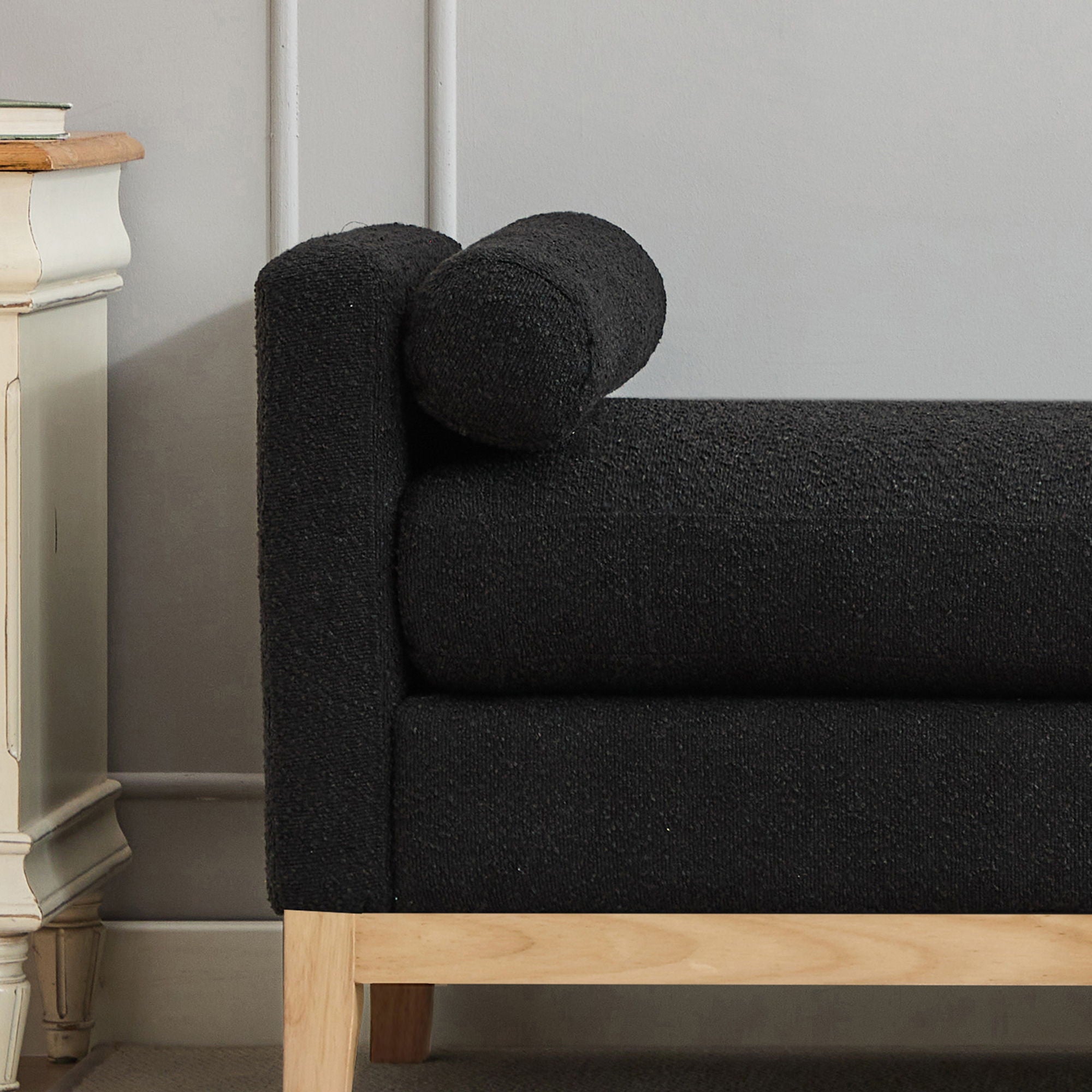Elegant Upholstered Bench Daybed Ottoman With Bolster Pillows