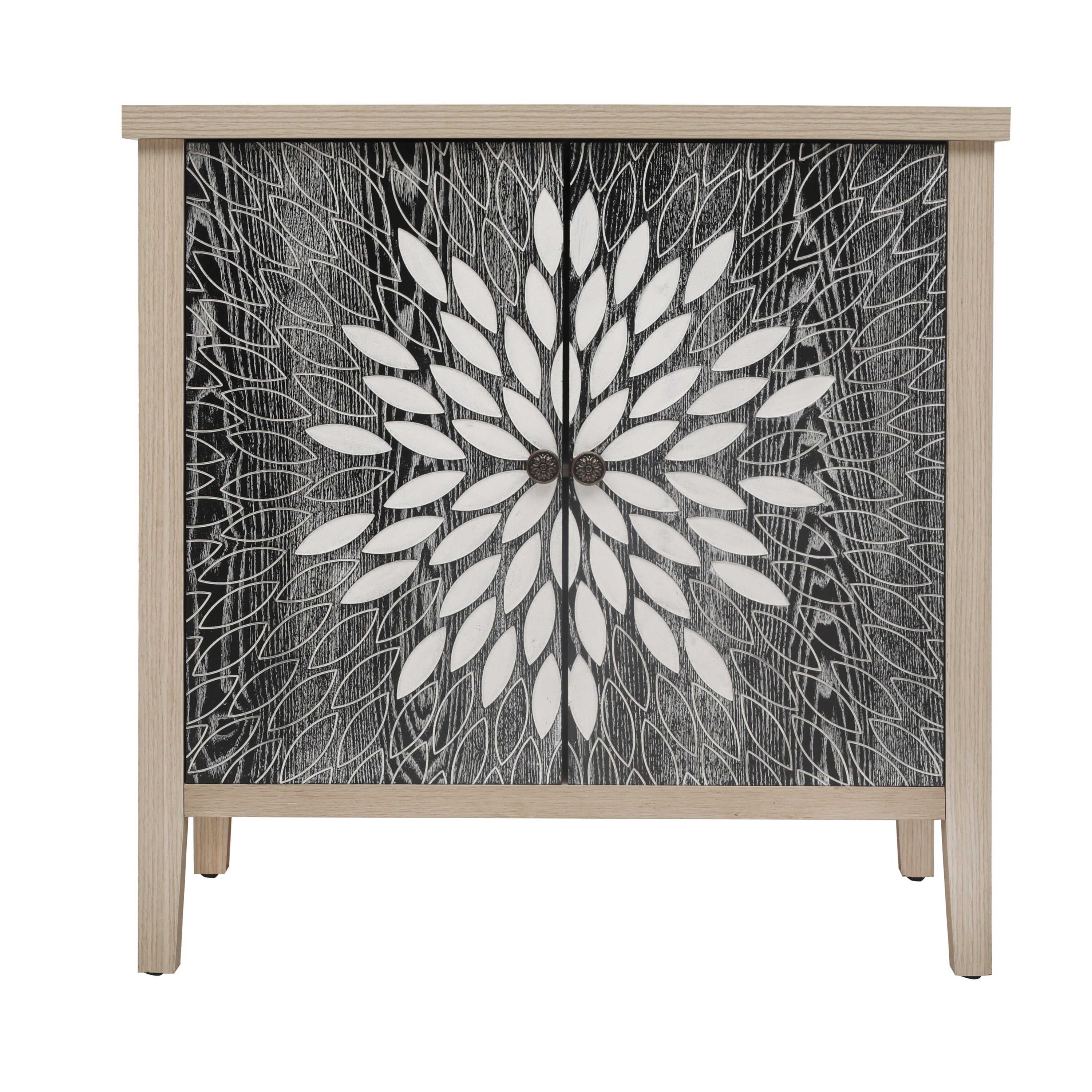 2-Door Carved Storage Cabinet with Adjustable Shelf
