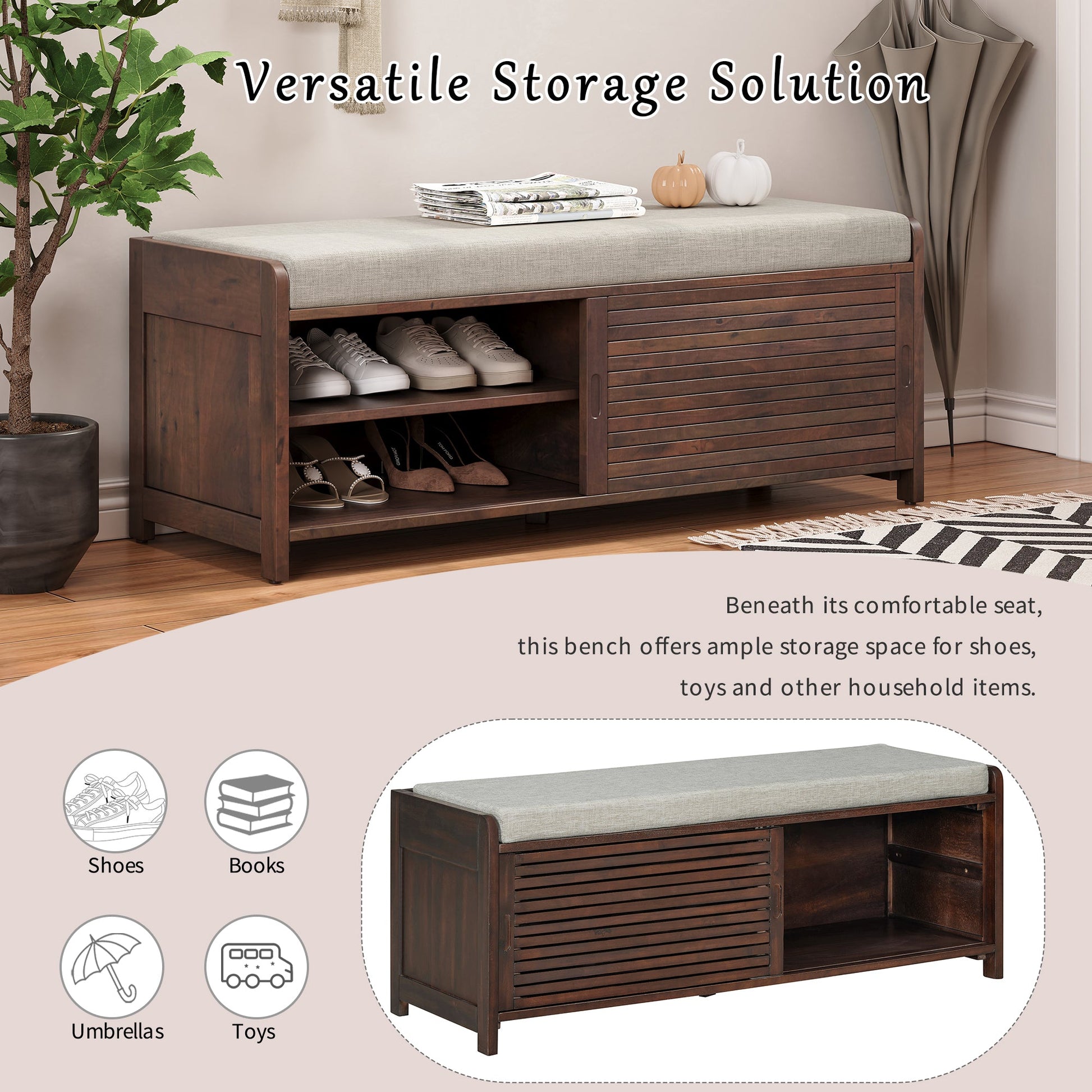 Shoe Bench with Storage and Cushion (Espresso) - Best Buy Furniture