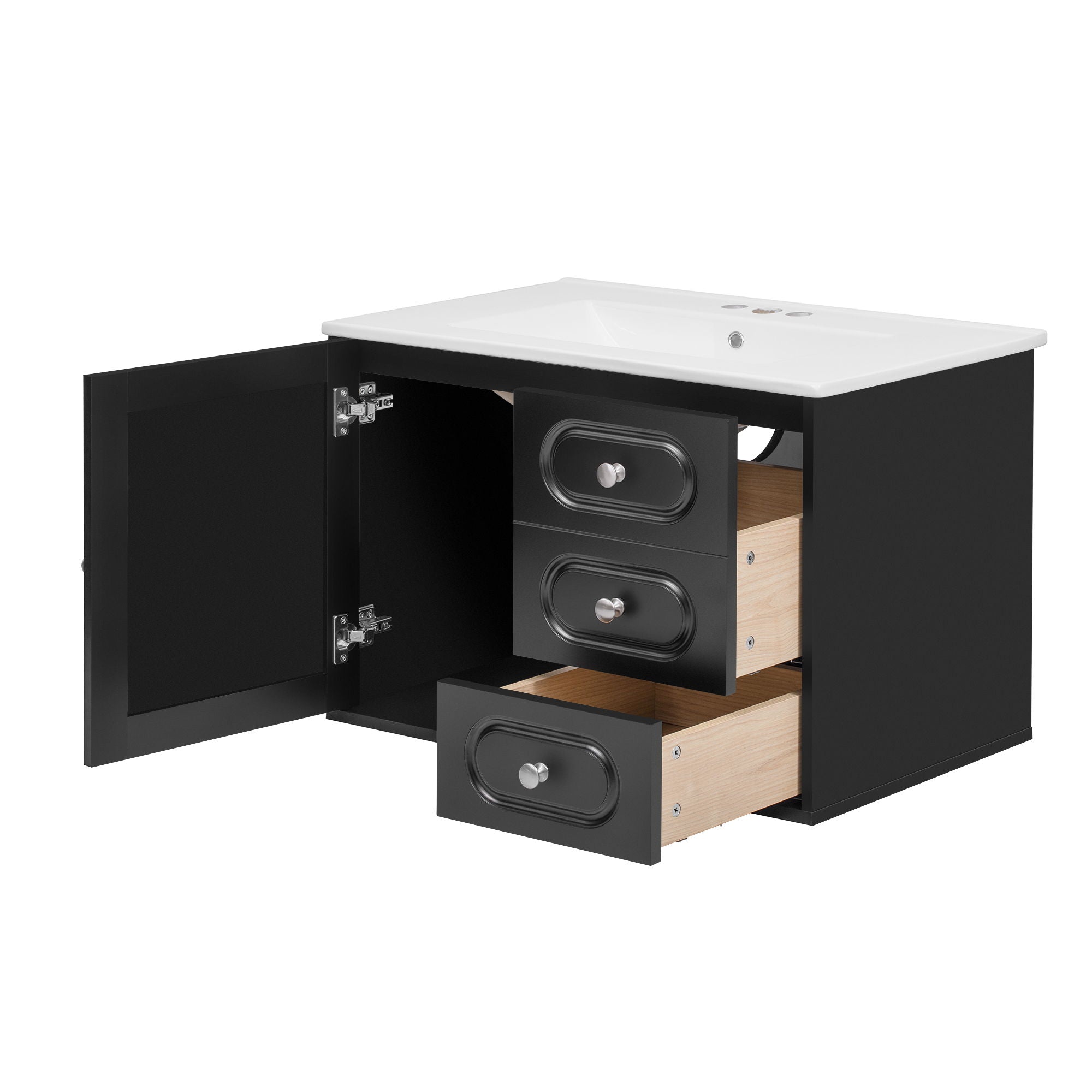 Bathroom Vanity Cabinet With Sink, 2 Drawers - Black