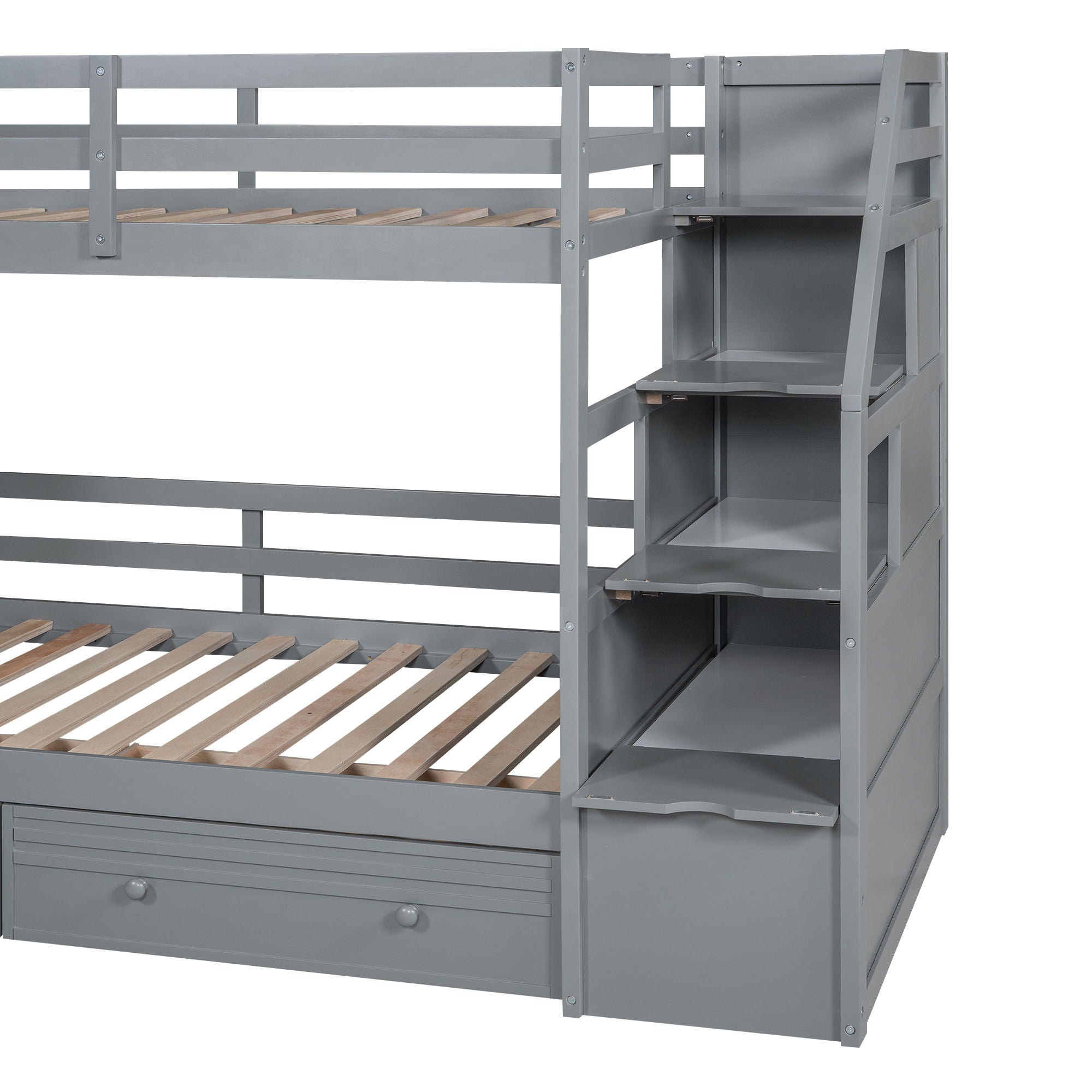 Bunk Bed With Storage Staircase, Slide, Desk, Drawers, And Shelves