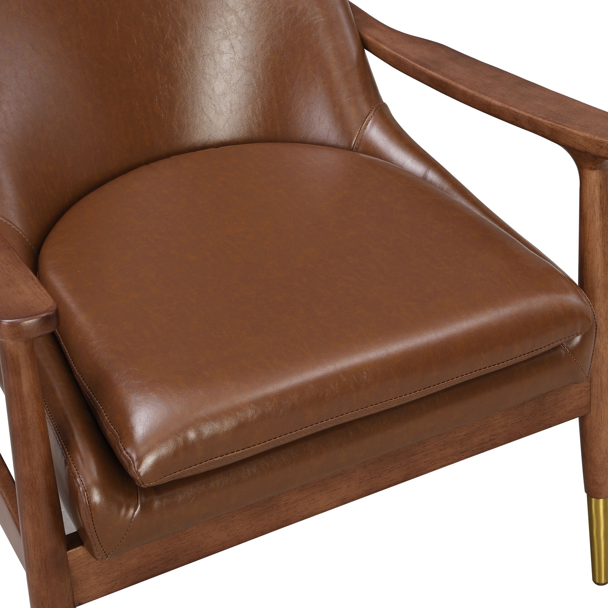 Mid - Century Accent Chair With Cushioned Seat, Brass Tipped Legs
