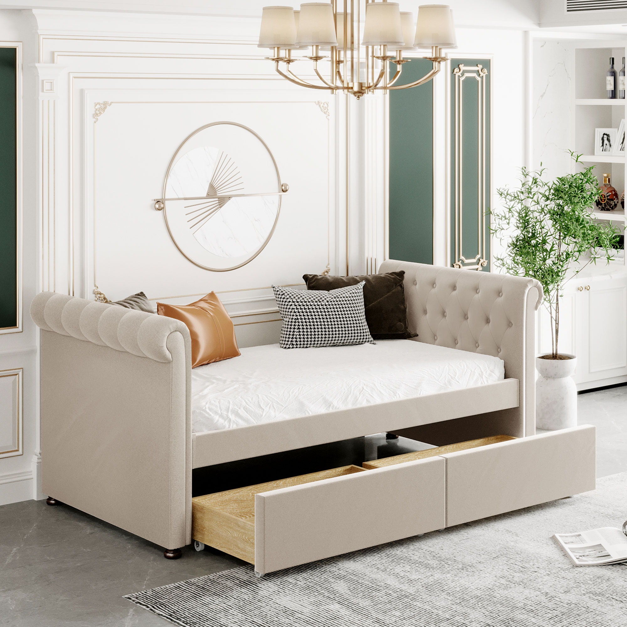 Upholstered Daybed, Wood Slat Support