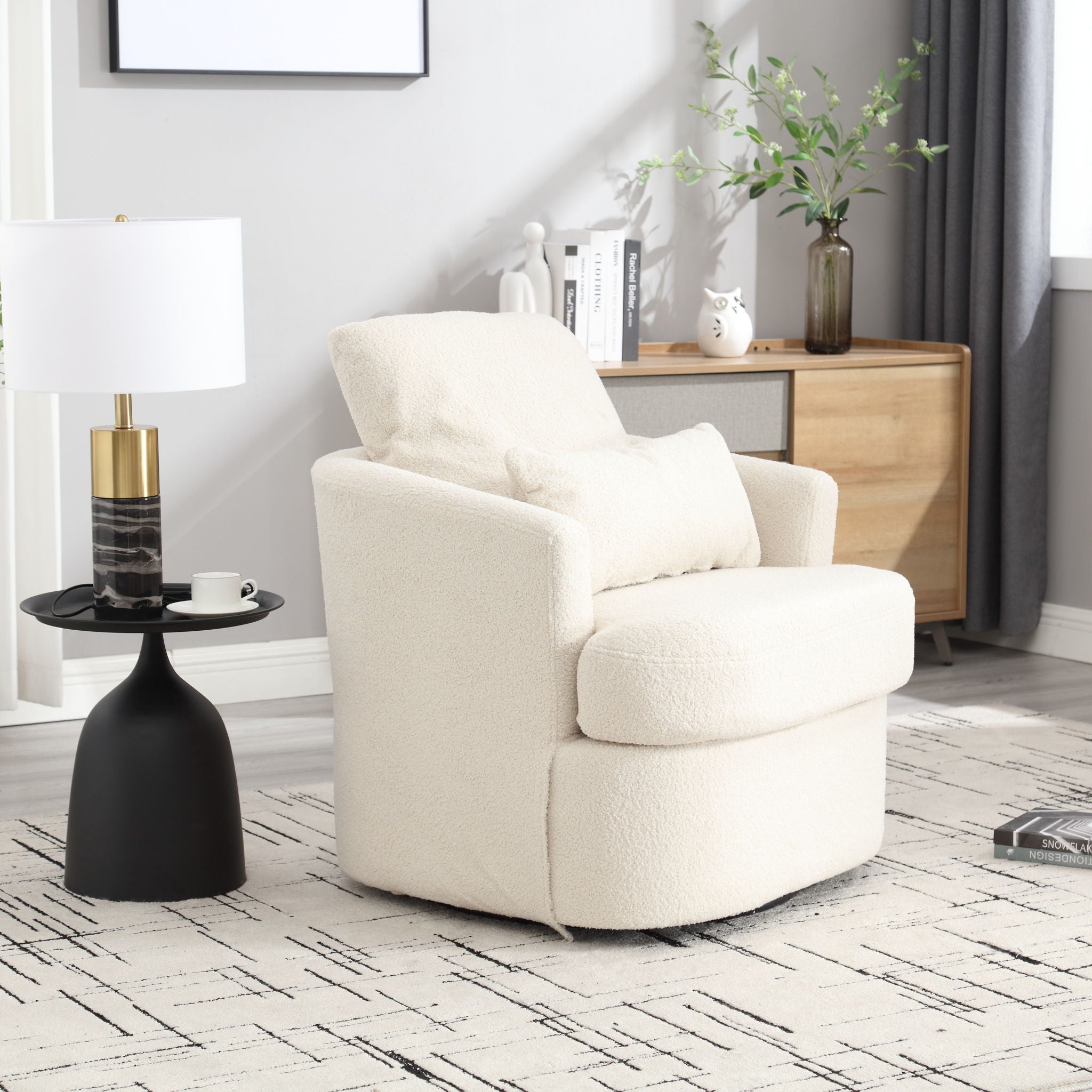 Modern Barrel Comfy Round Accent Sofa Chair, 360 Degree Swivel