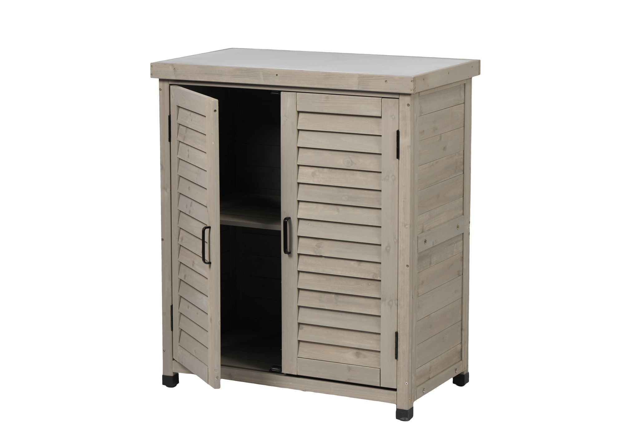 Potting Bench With Storage Cabinet And Metal Table Top For Outdoor