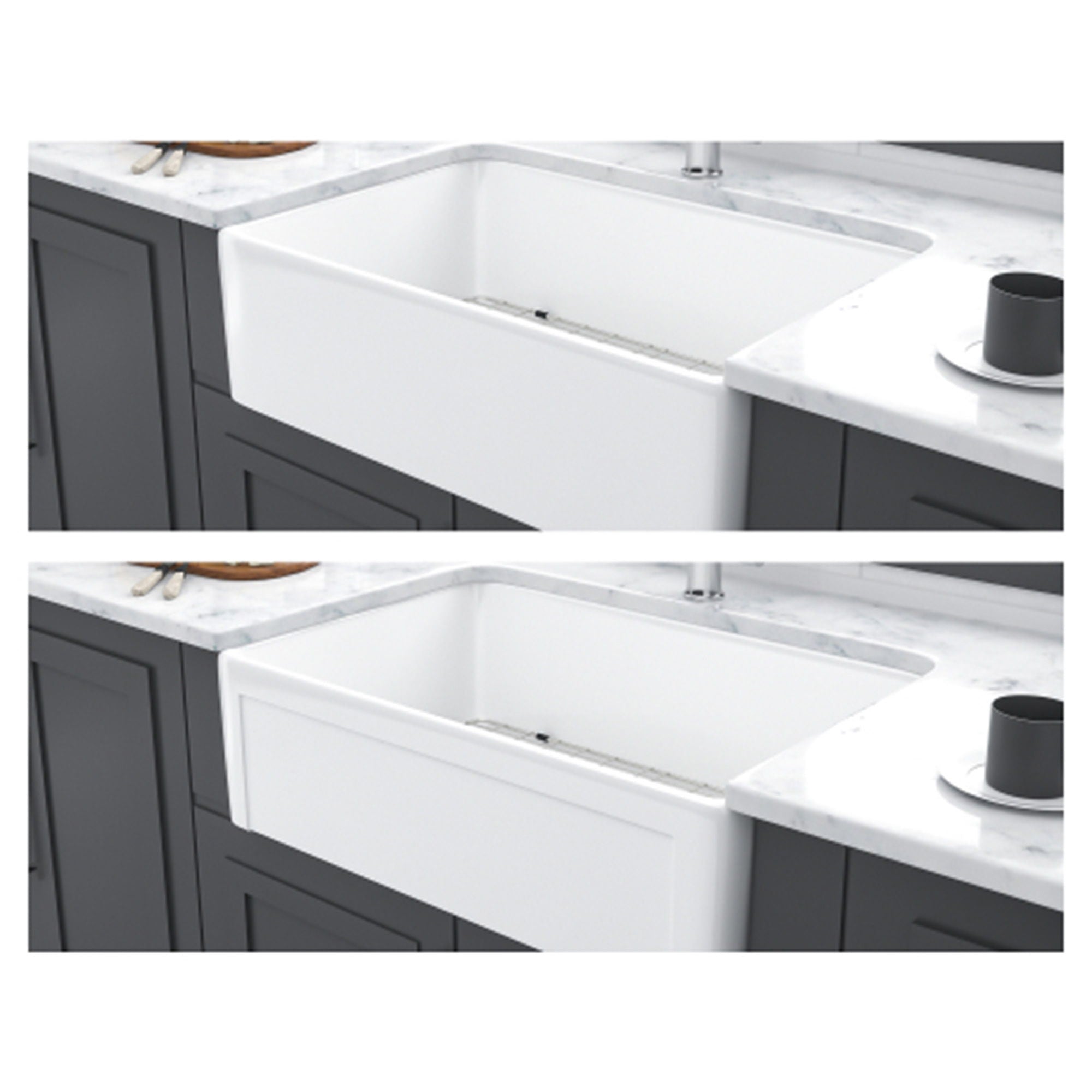 Sink 30" Apron Front Reversible Single Bowl Kitchen Sink & Grid And Strainer - White