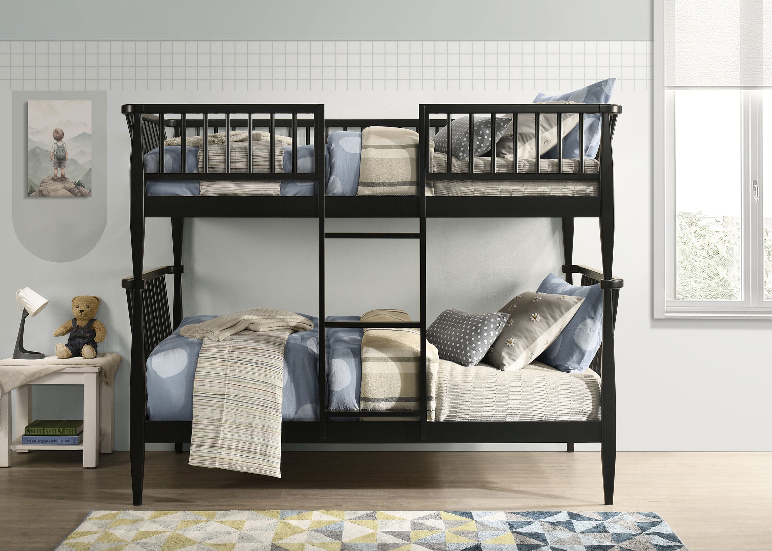 Abram Windsor Twin Over Twin Wood Bunk Bed with Ladder Black-