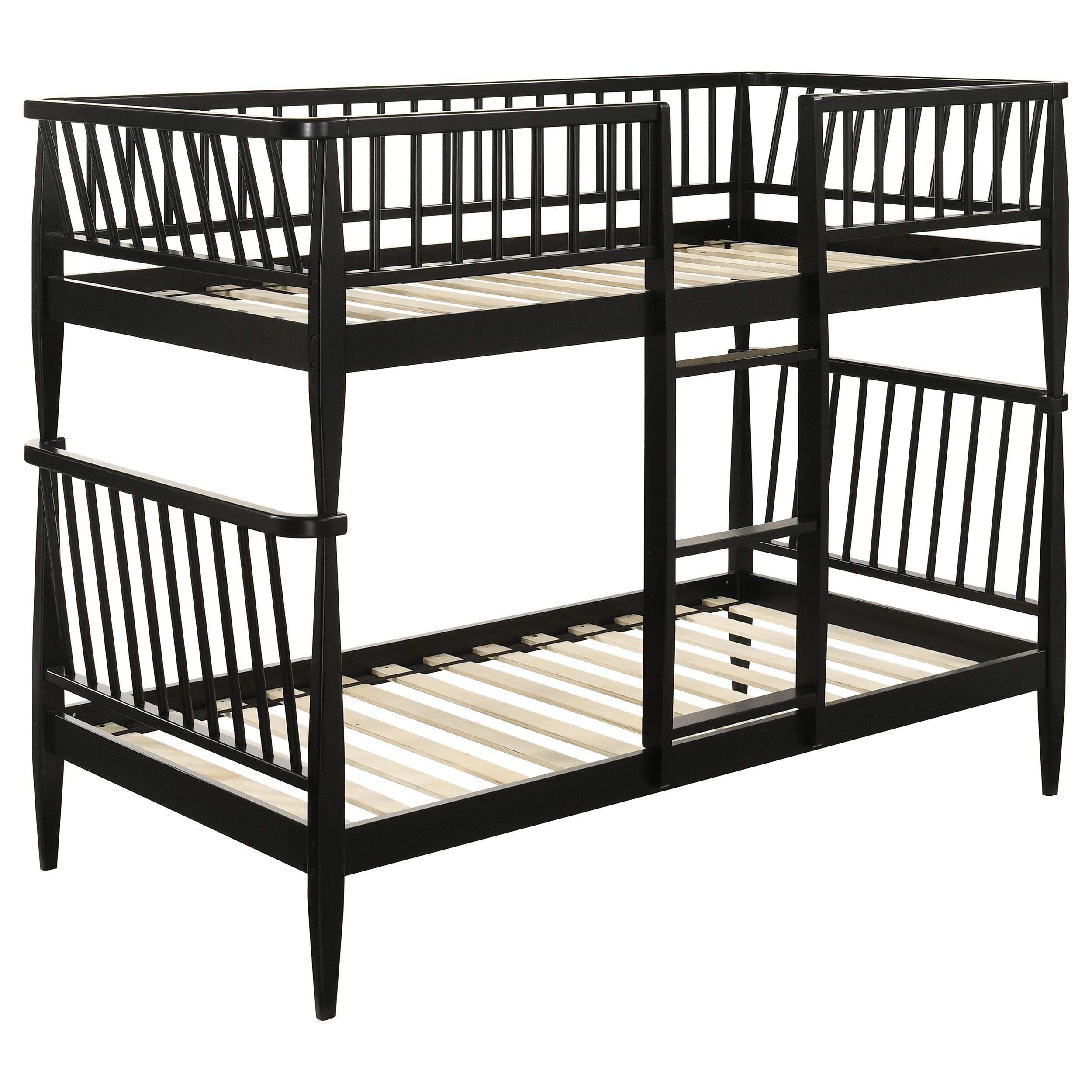 Abram Windsor Twin Over Twin Wood Bunk Bed with Ladder Black-