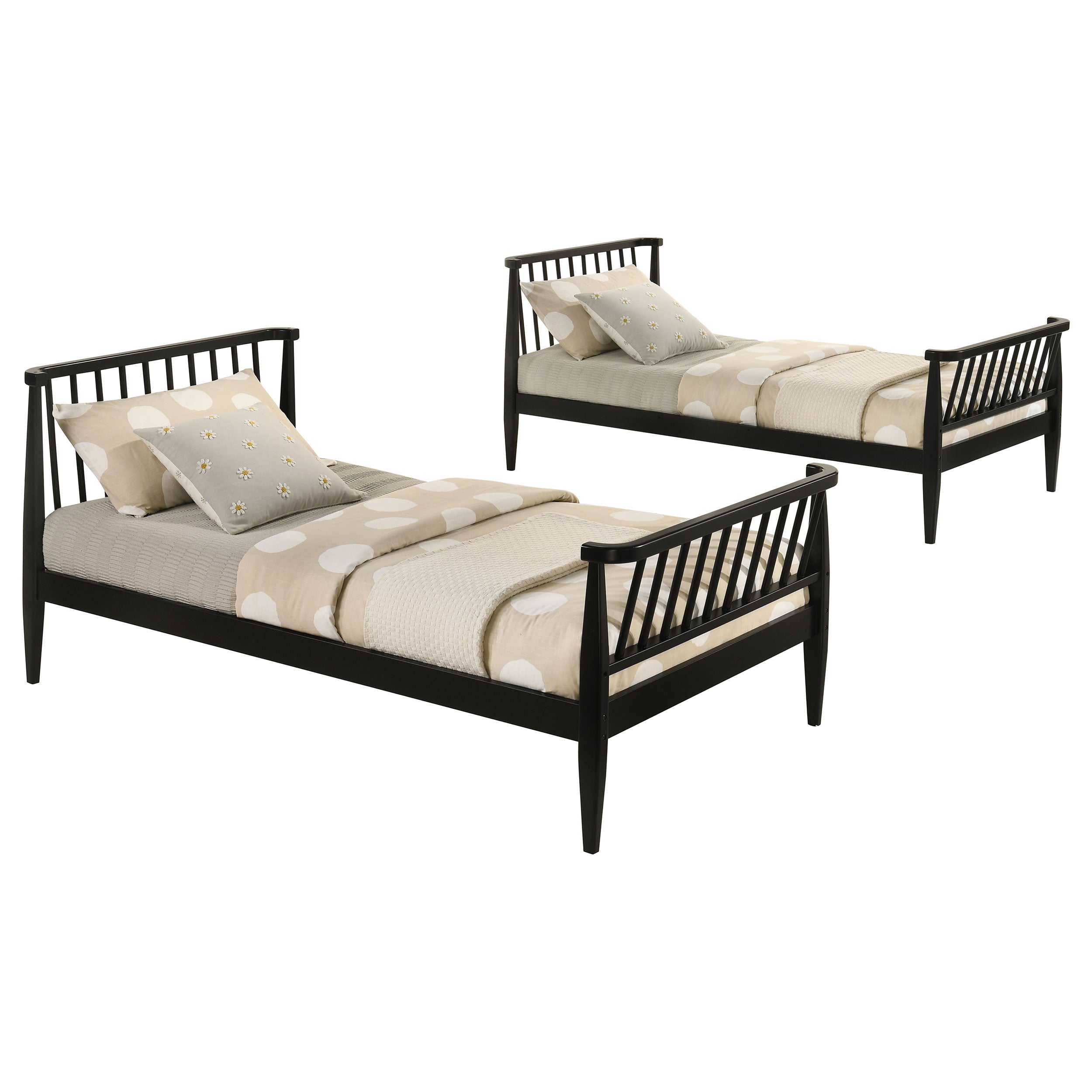 Abram Windsor Twin Over Twin Wood Bunk Bed with Ladder Black-