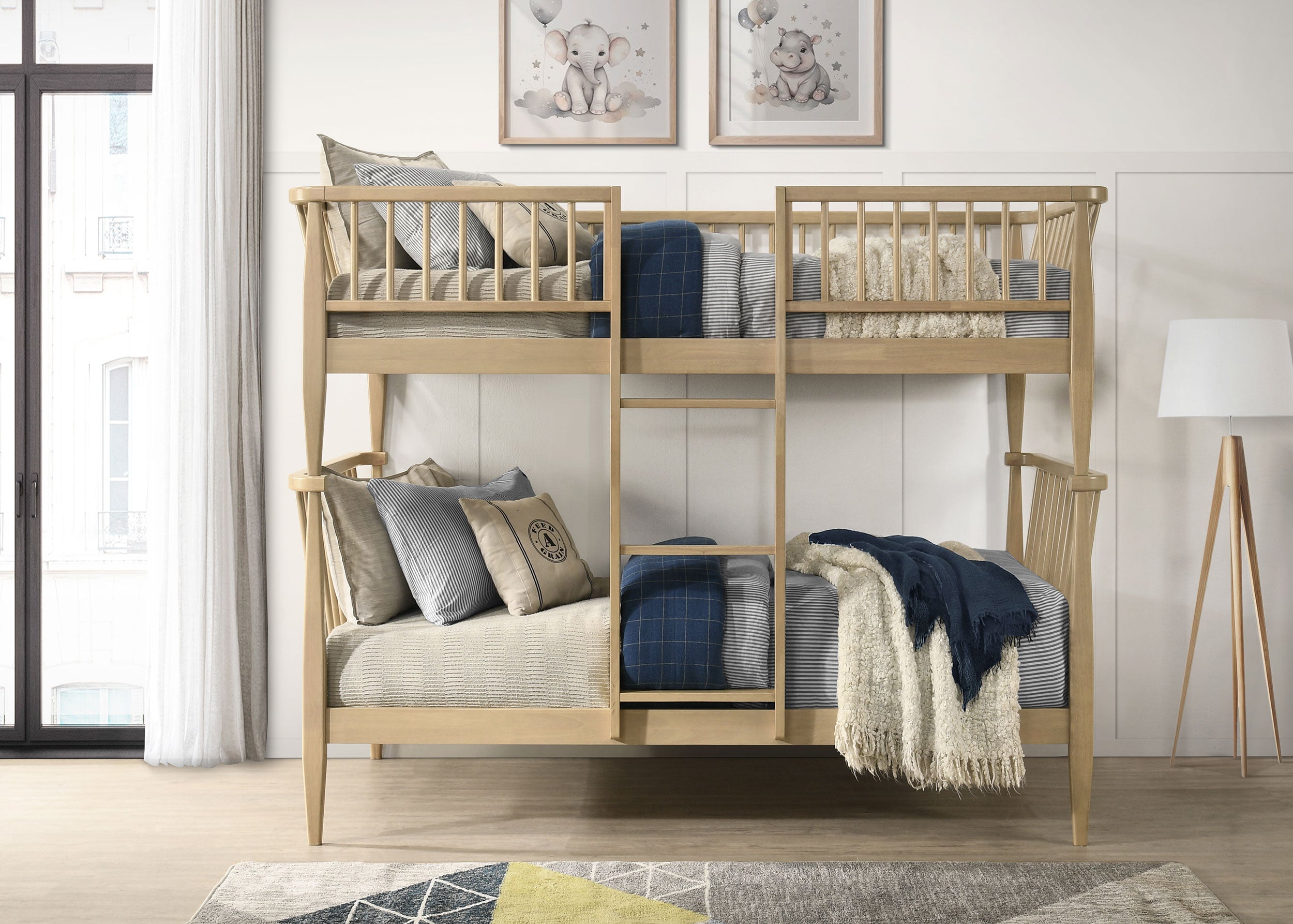 Abram Windsor Twin Over Twin Wood Bunk Bed with Ladder Almond-