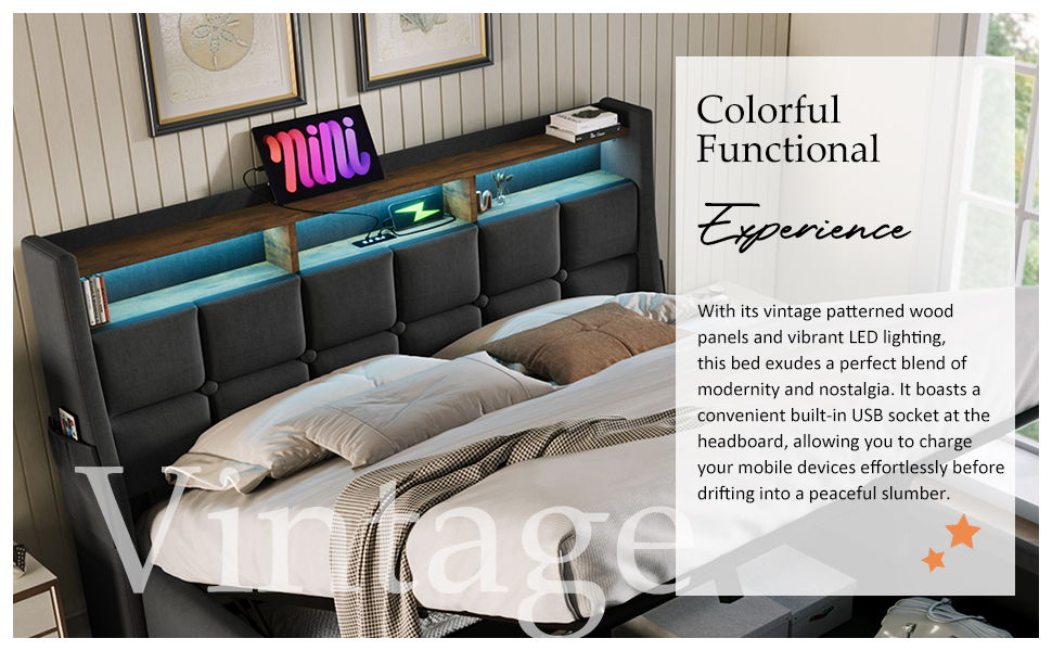 Upholstered Platform Bed With A Hydraulic Storage System, LED And USB Charging (Without Mattress)
