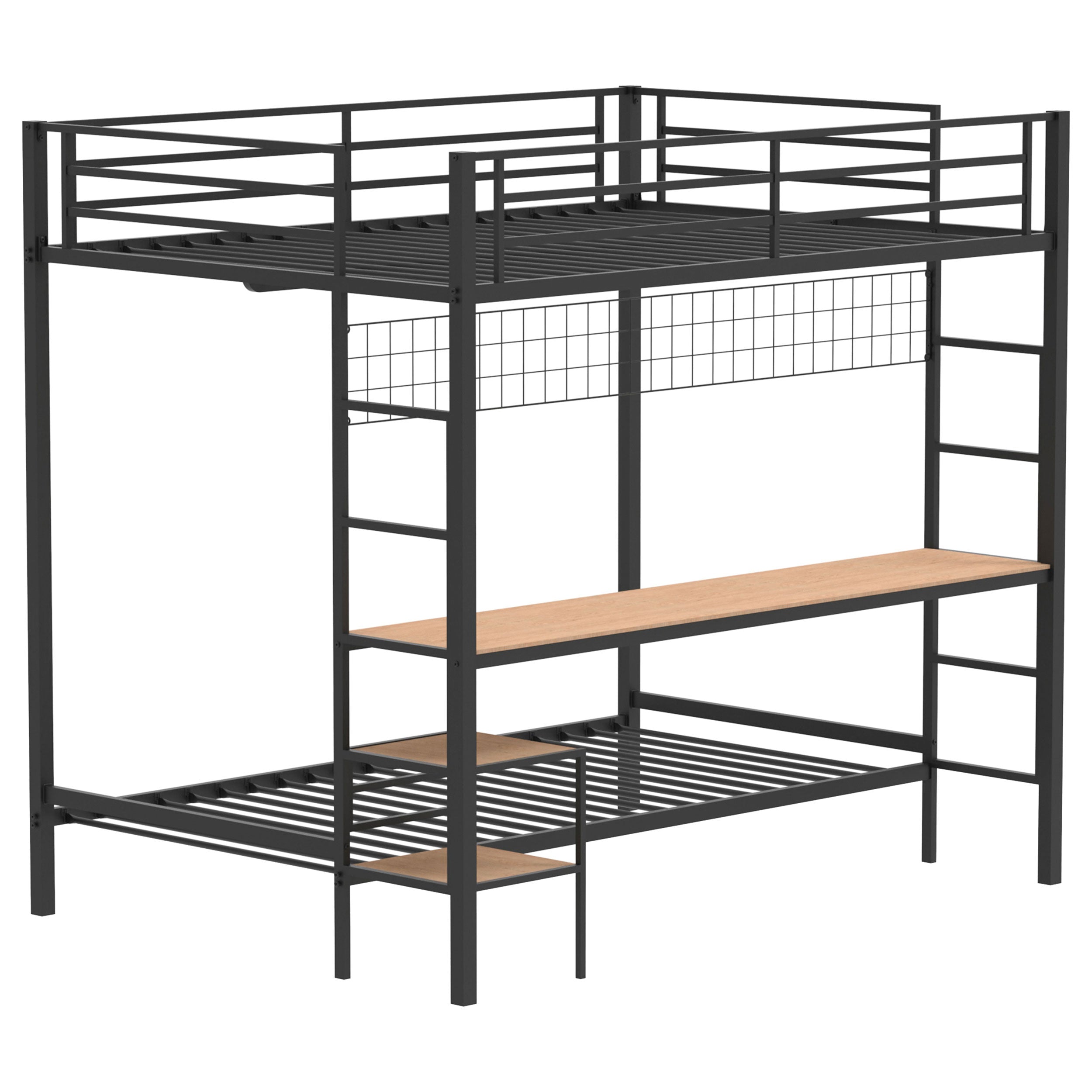 Bettoni Metal Full Over Twin Workstation Bunk Bed Matte Black-
