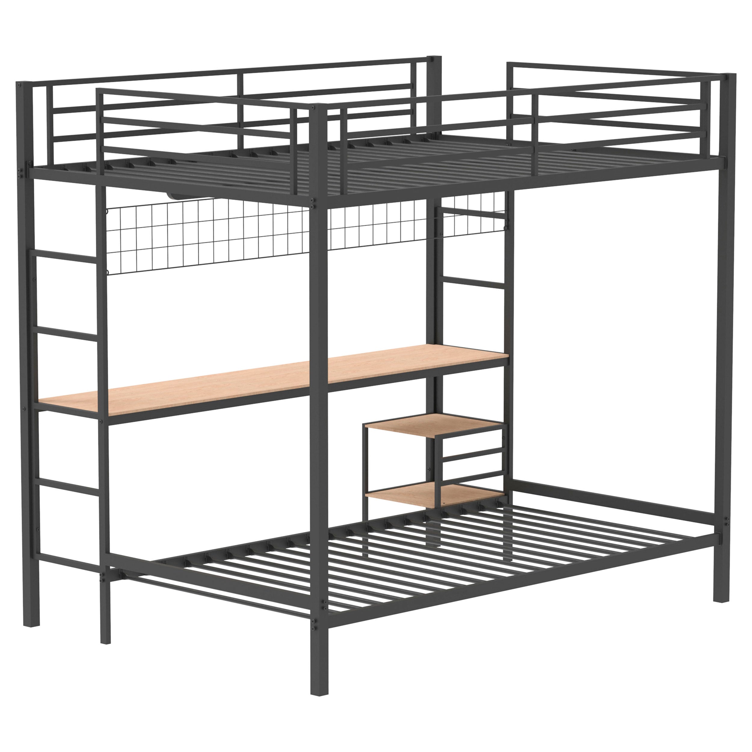 Bettoni Metal Full Over Twin Workstation Bunk Bed Matte Black-