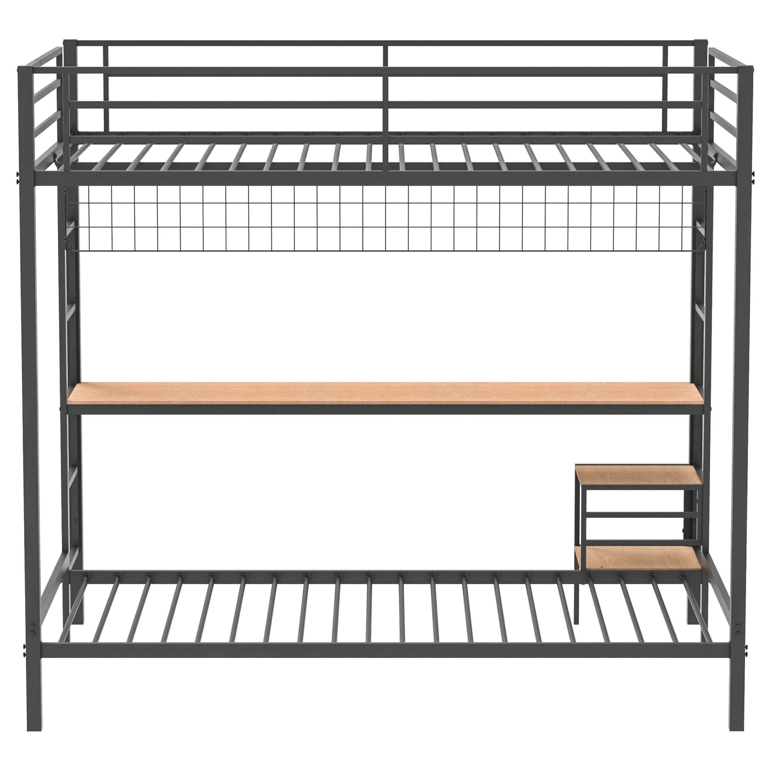 Bettoni Metal Full Over Twin Workstation Bunk Bed Matte Black-