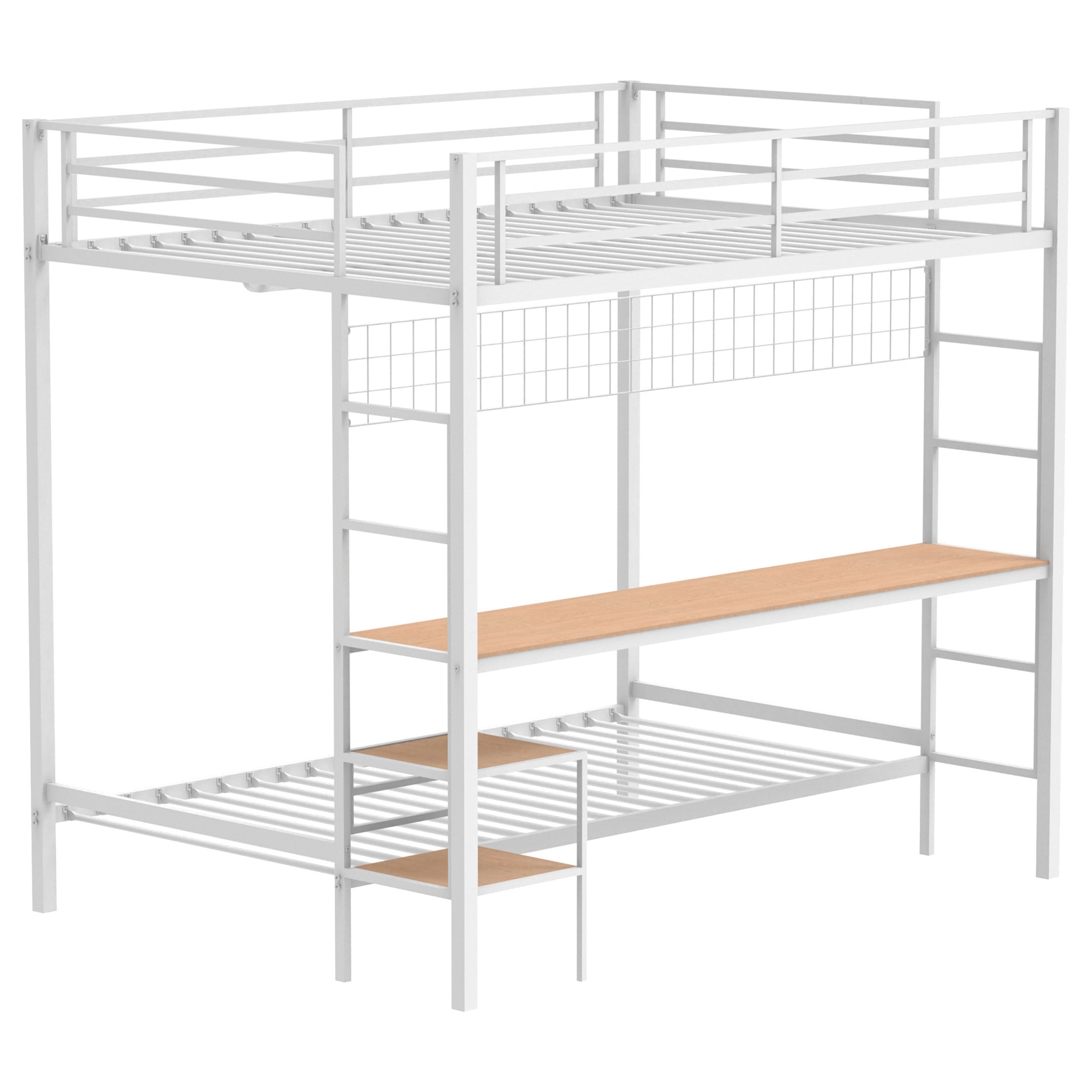 Bettoni Metal Full Over Twin Workstation Bunk Bed Matte White-