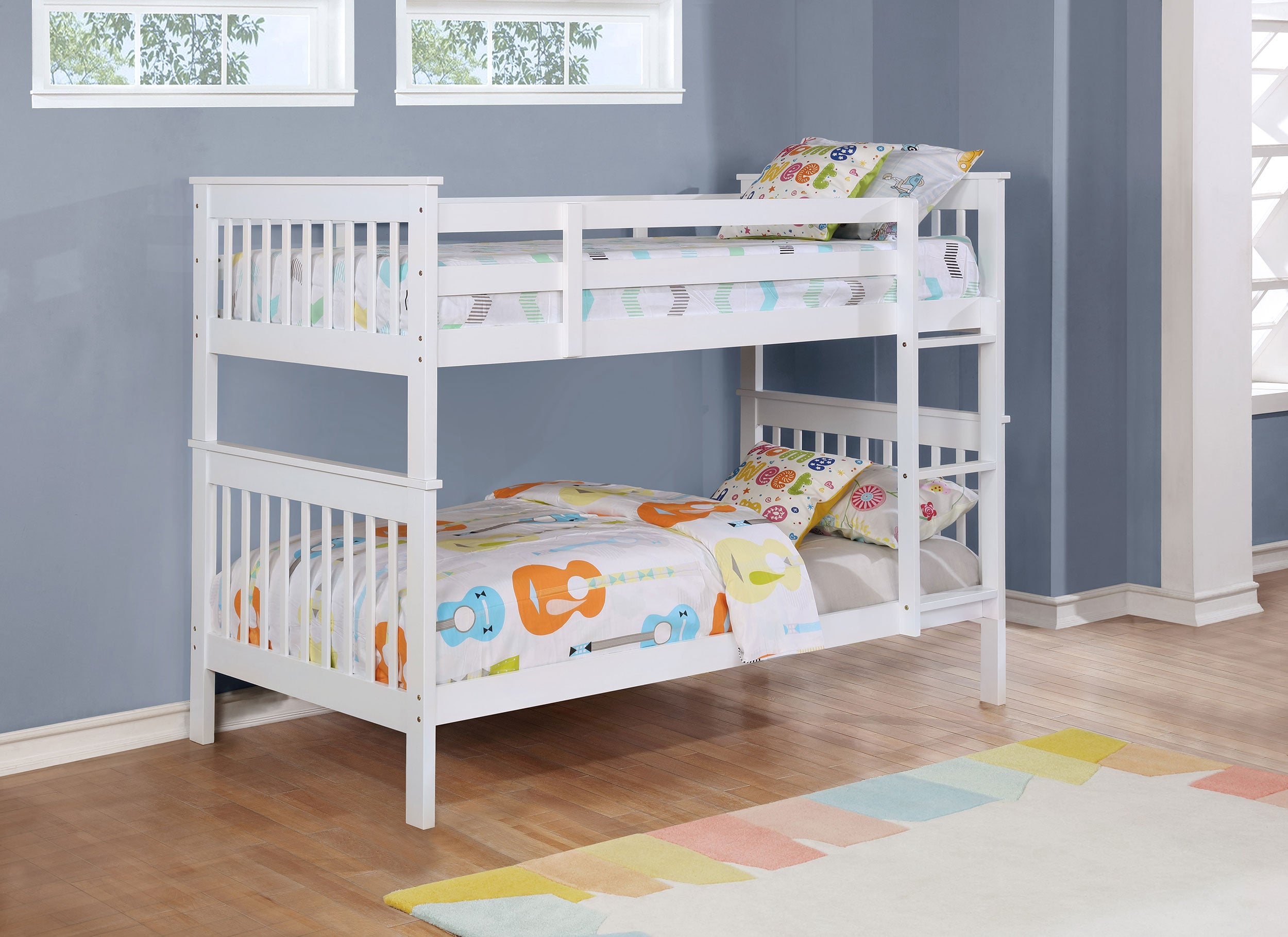 Chapman Wood Twin Over Twin Bunk Bed White-CoasterEveryday