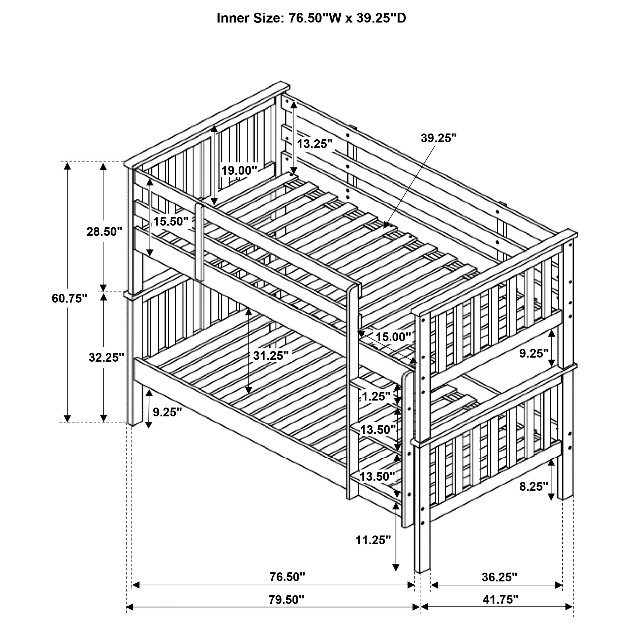 Chapman Wood Twin Over Twin Bunk Bed White-CoasterEveryday
