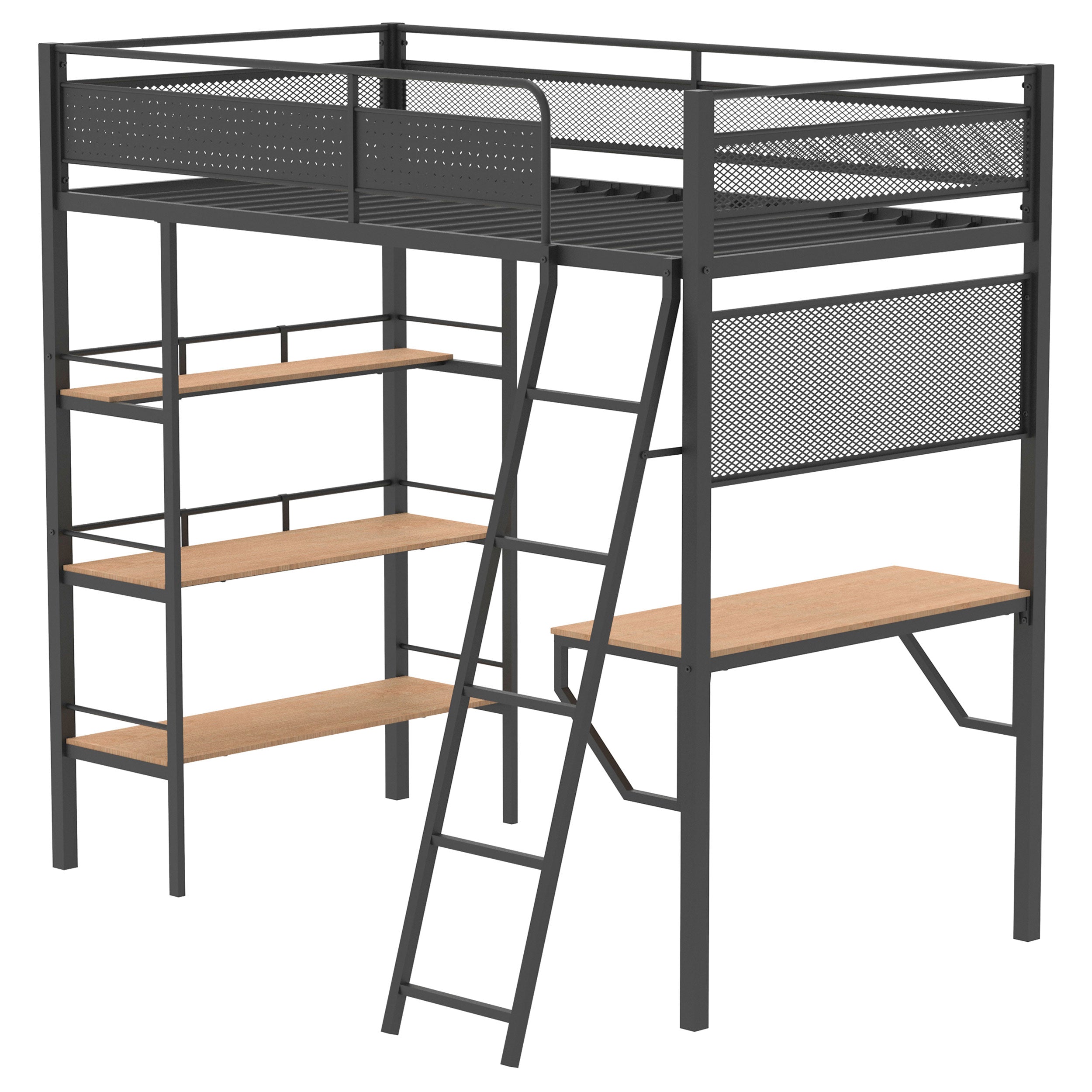 Campus 3-shelf Metal Twin Workstation Loft Bed Matte Black-