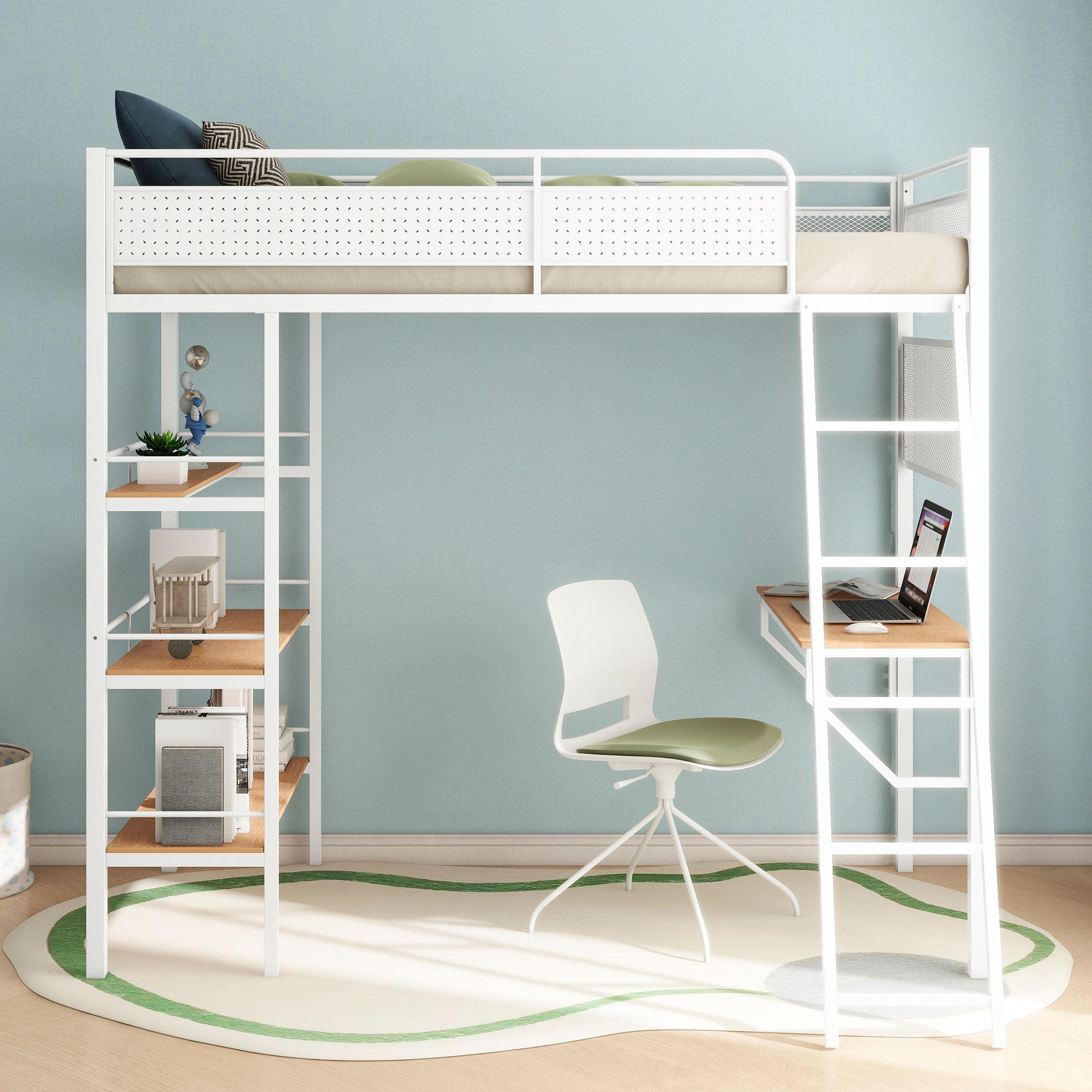 Campus 3-shelf Metal Twin Workstation Loft Bed Matte White-
