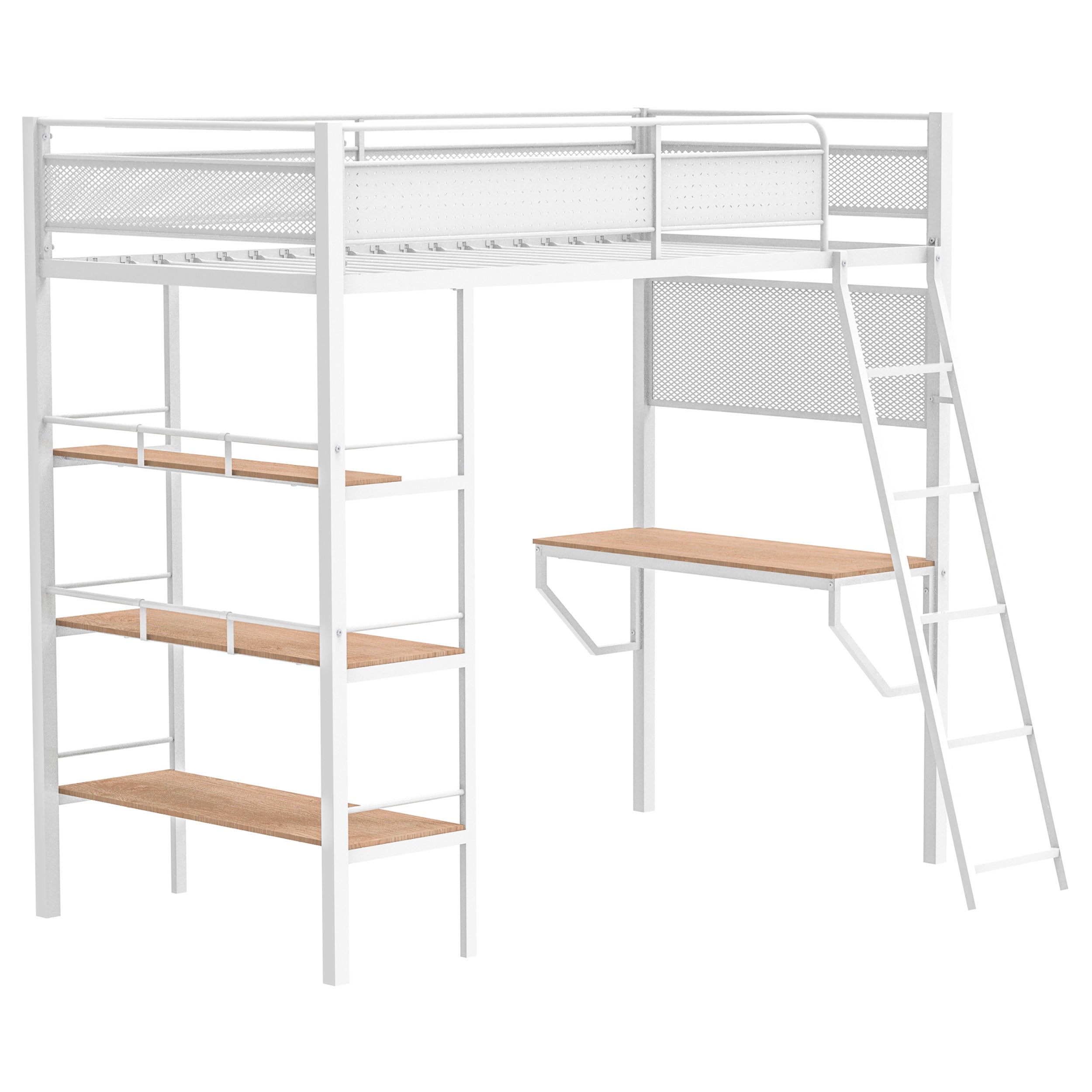 Campus 3-shelf Metal Twin Workstation Loft Bed Matte White-
